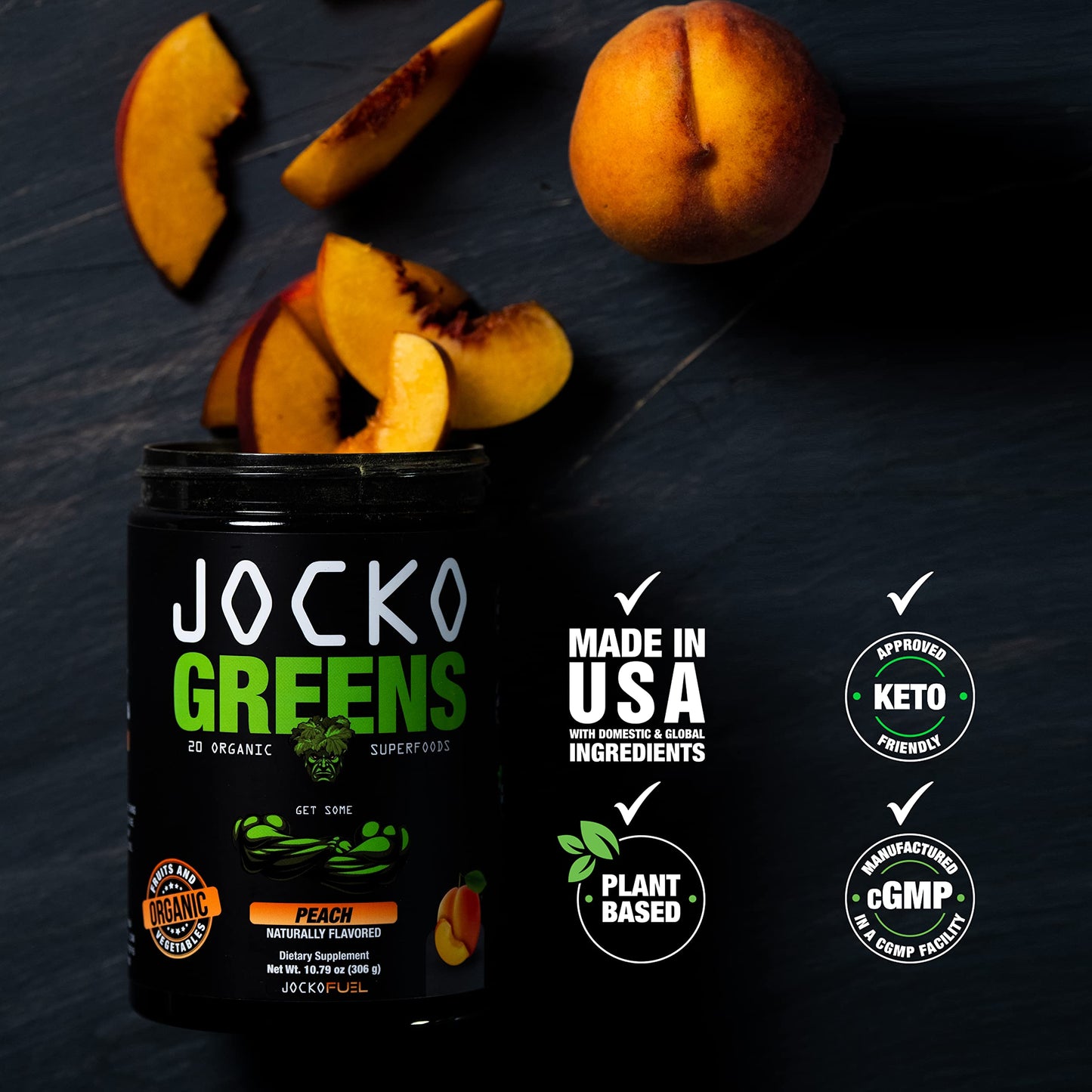 Jocko Fuel Daily Greens Powder 10.58 oz Premium Organic Greens Superfood for Gut Health, Digestion, Bloating, Immune Support with Spirulina, Chlorella, Digestive Enzymes, & Probiotics