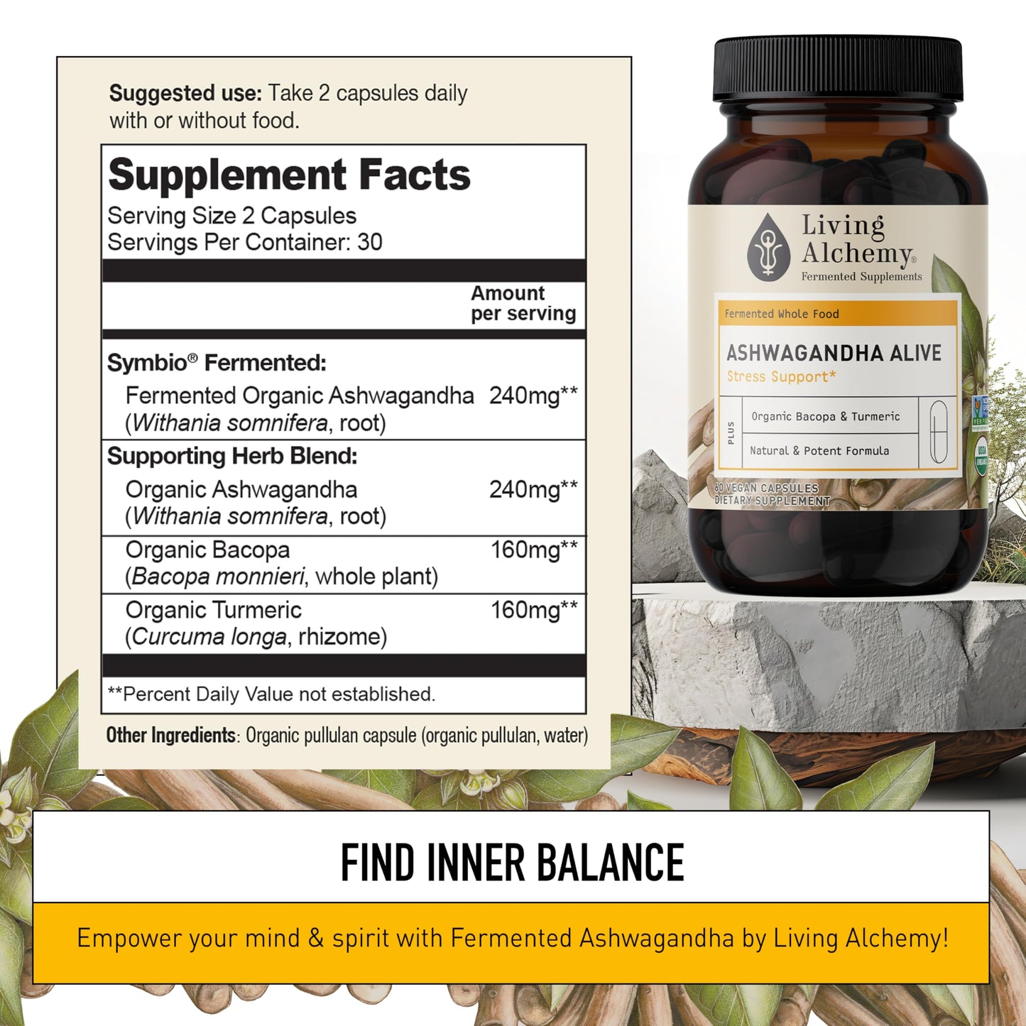 Living Alchemy Ashwagandha Supplement Capsule 60 Count
