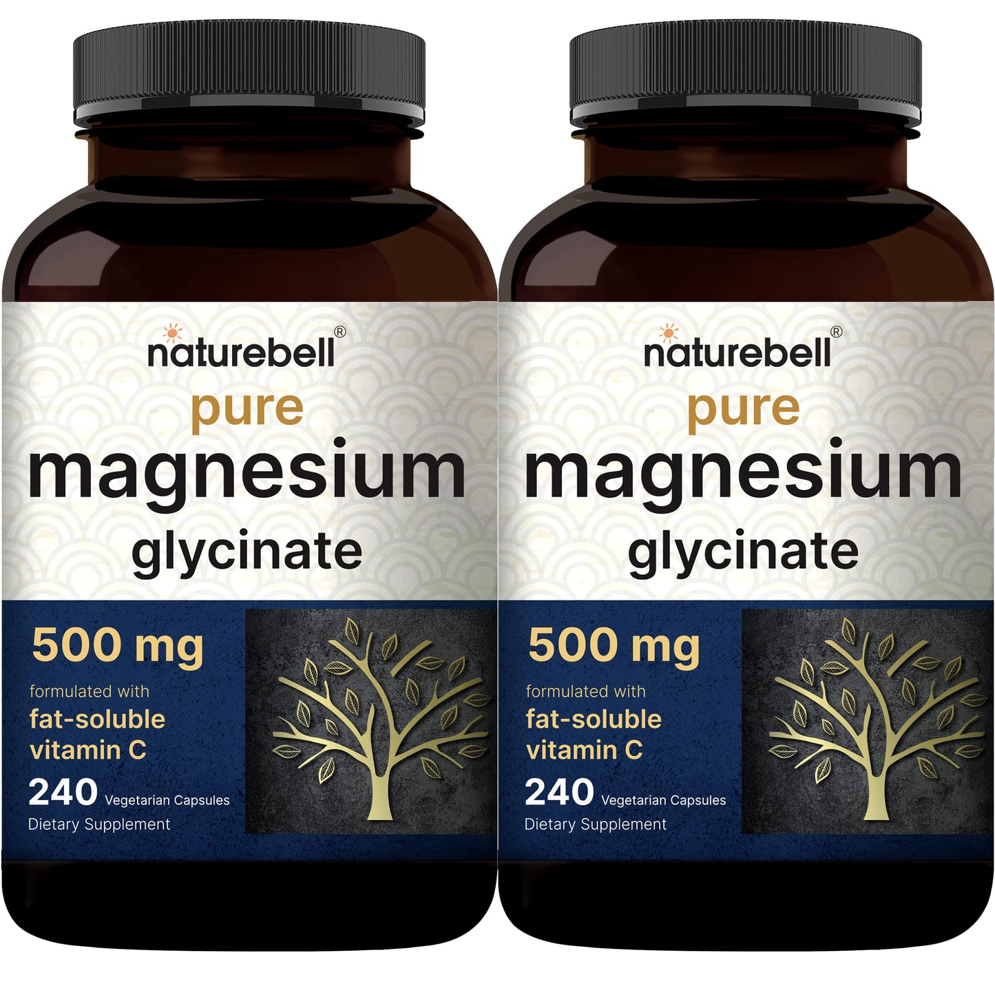 NatureBell Magnesium Glycinate 500mg with Vitamin C Veggie Capsules, 480 Capsules