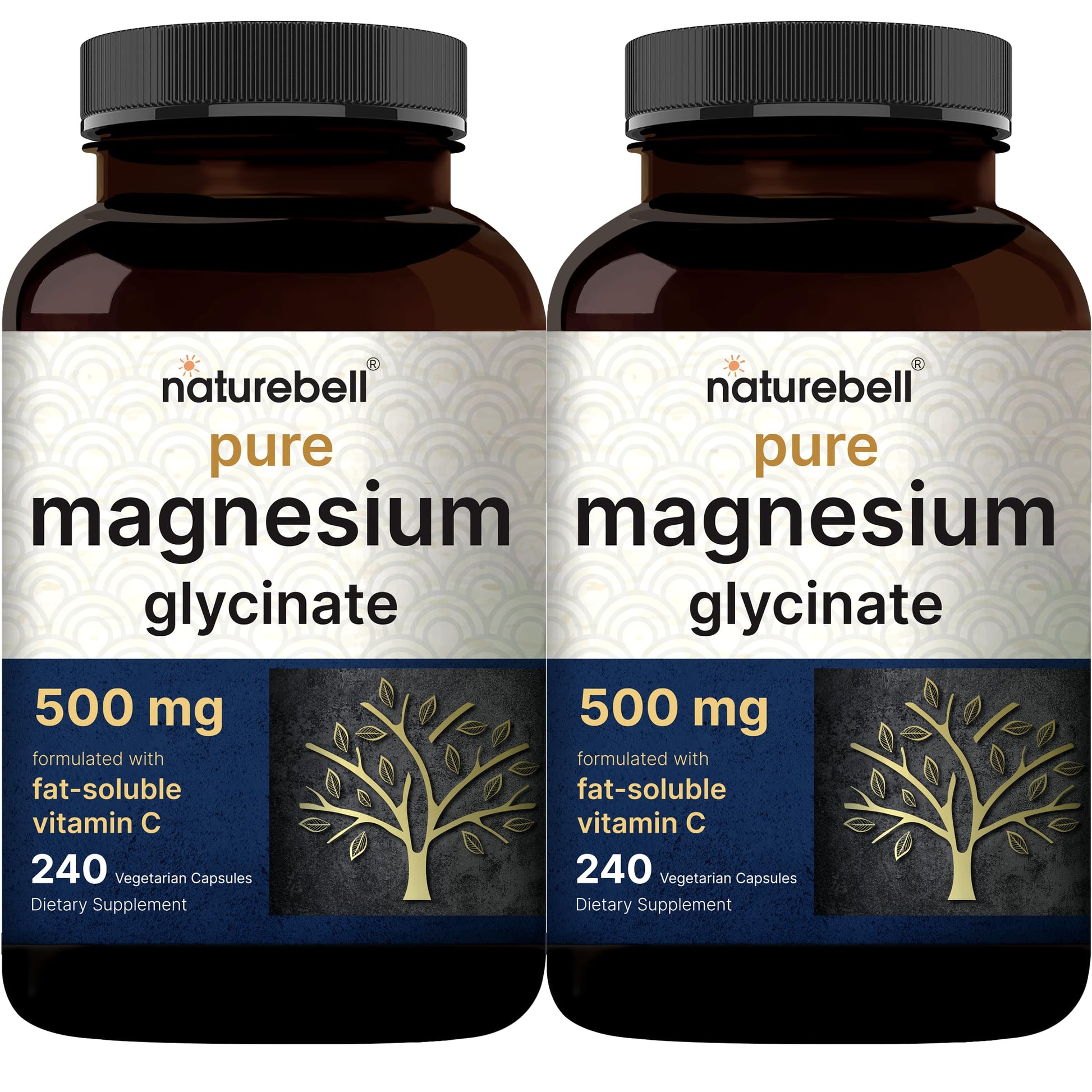 NatureBell Magnesium Glycinate 500mg with Vitamin C Veggie Capsules, 480 Capsules