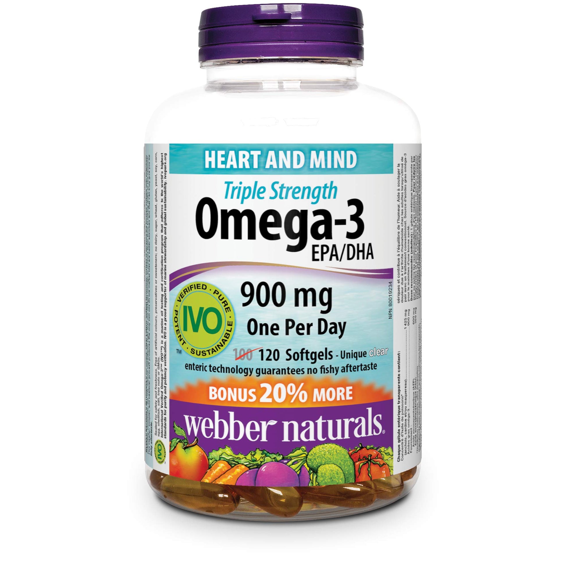 Webber Naturals Omega-3 Softgels, Triple Strength, 900 mg, 120-Count