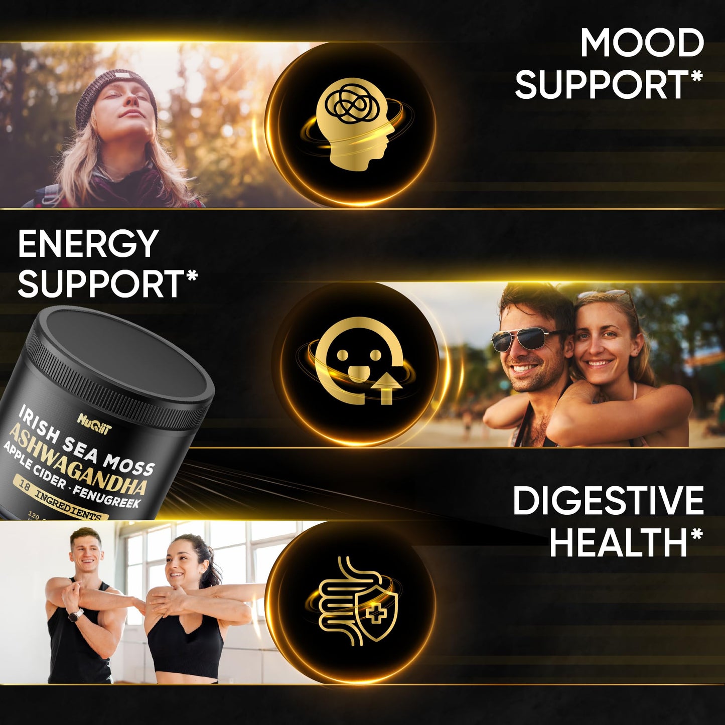 NUQIIT Organic Ashwangdha Capsules with Irish Sea Moss Apple Cider Vinegar & More, 120 Vegan Capsules