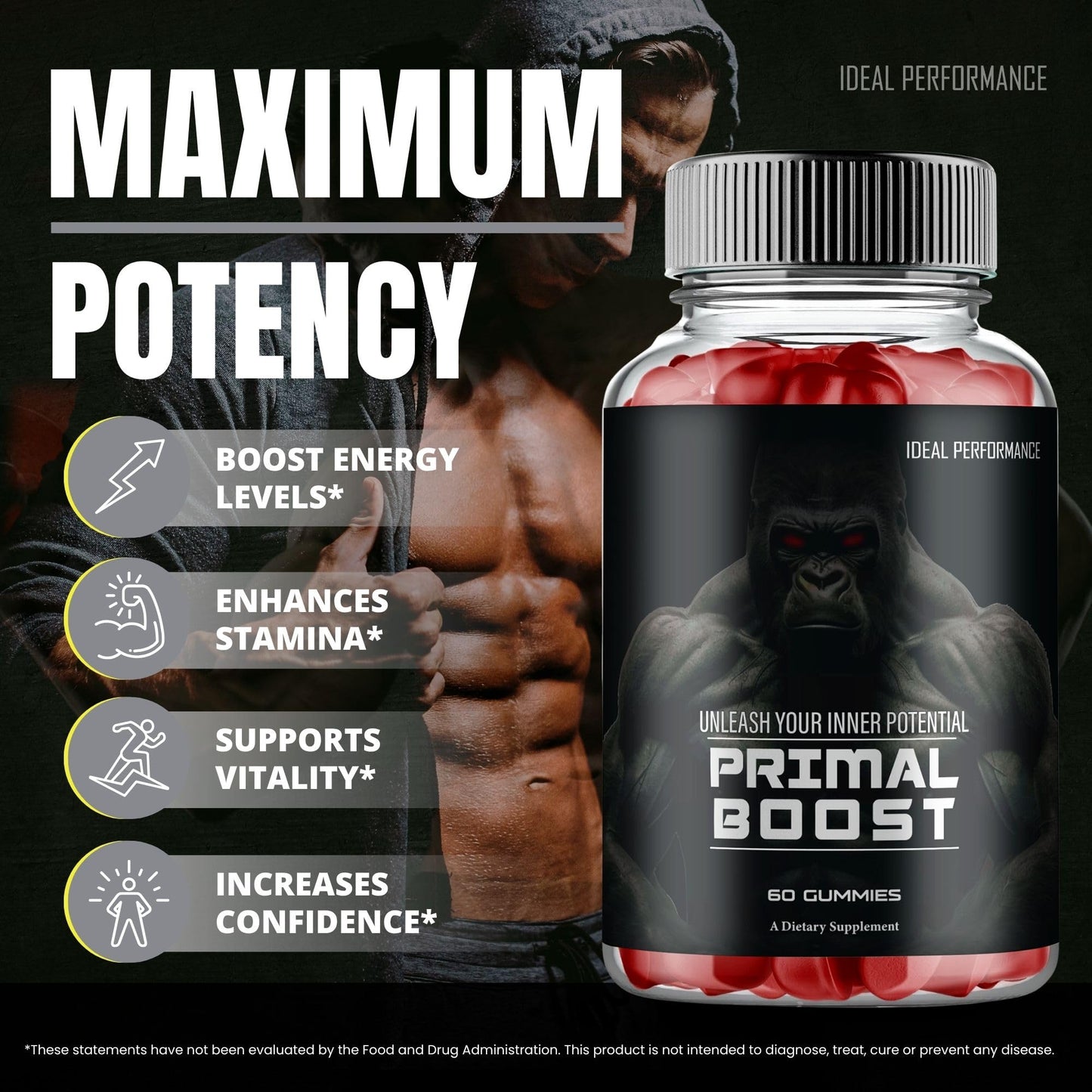 IDEAL PERFORMANCE Primal Boost Gummies Gummy, 60 Count