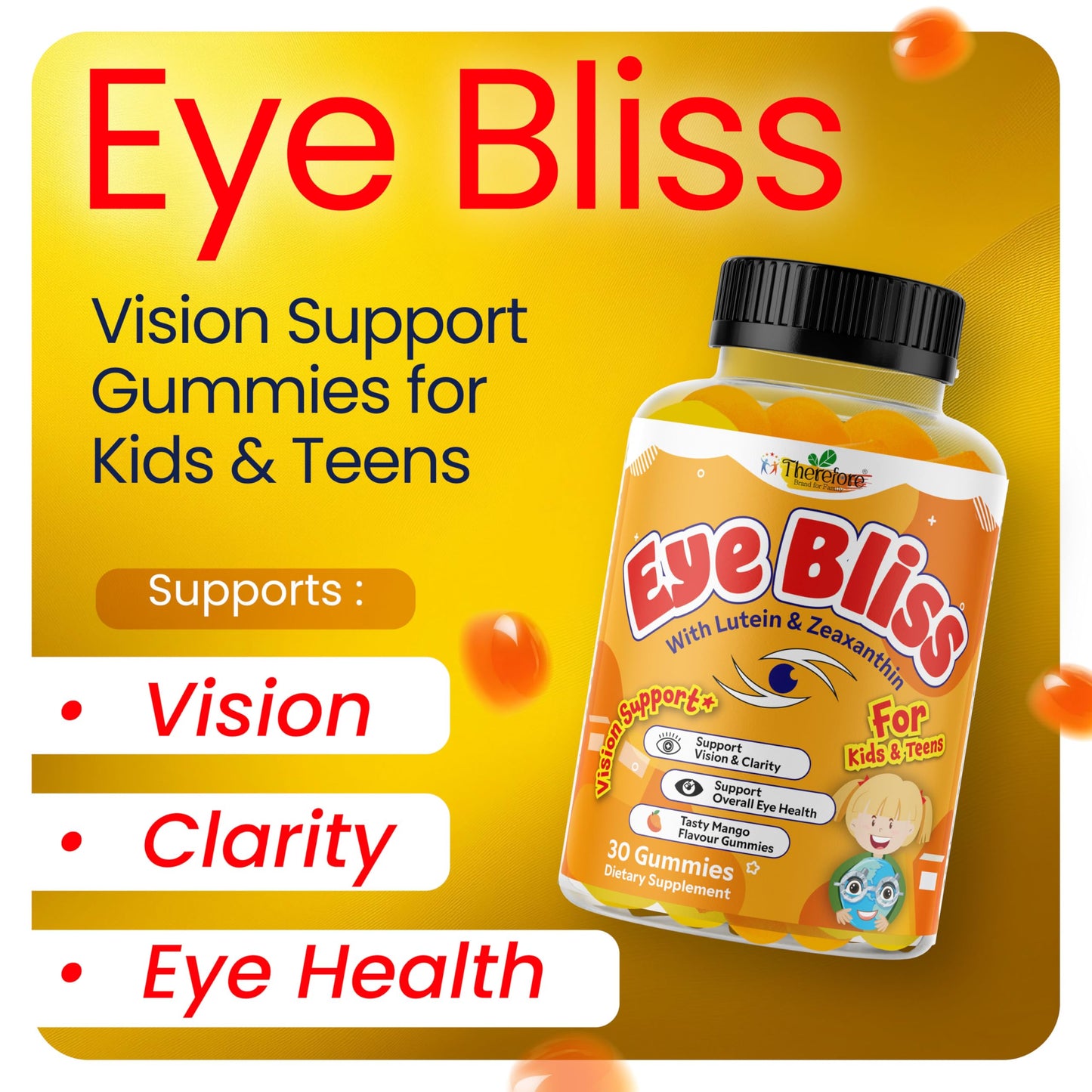 Therefore Eye Health Gummies for Kids & Teens – Lutein Zeaxanthin Vision Support Supplement – Vegan, Non-GMO 30 Gummies