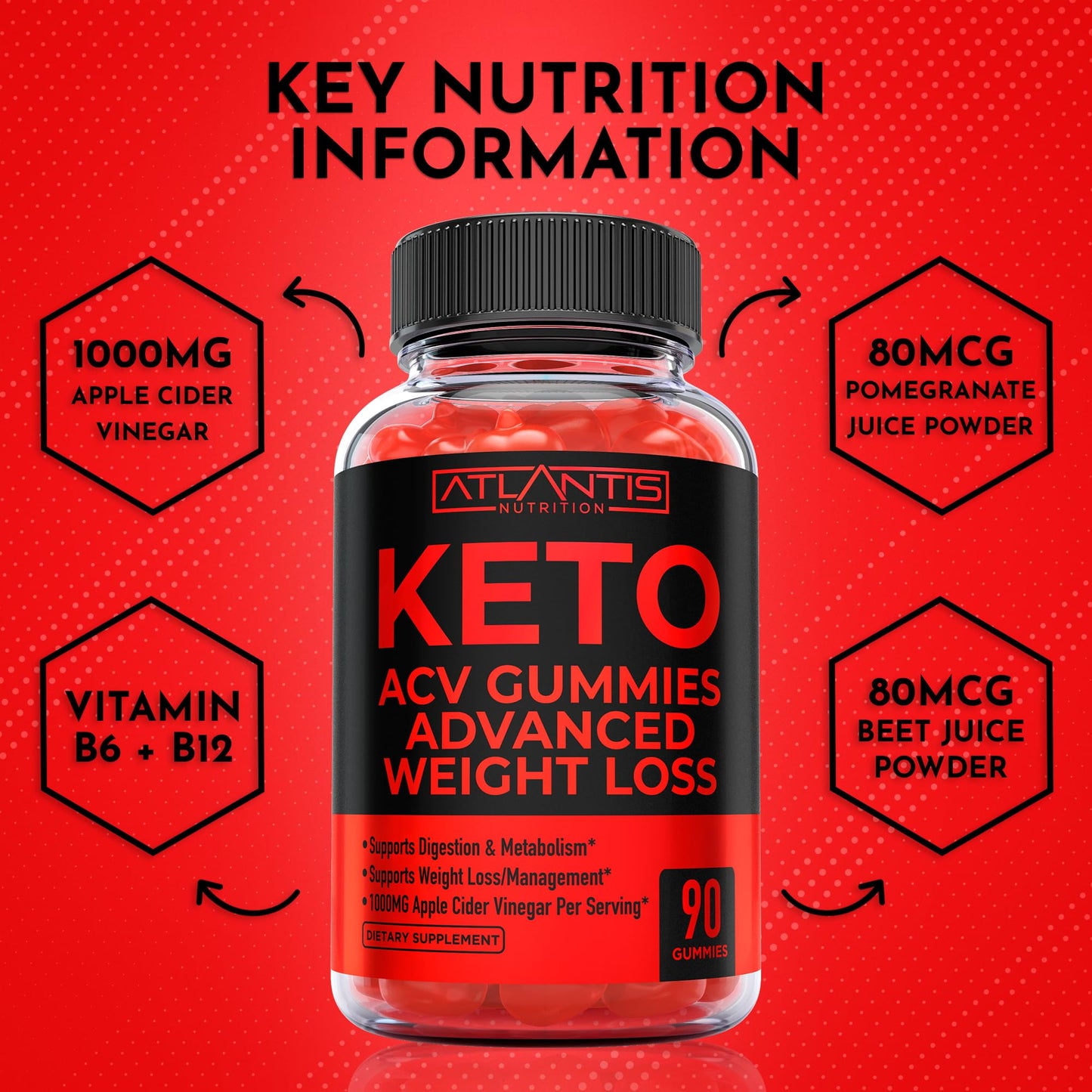 Atlantis Nutrition Keto ACV Gummies for Weight Loss 90 Count