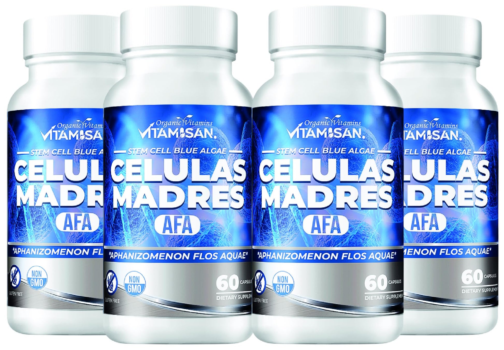 VITAMISAN 4 Celulas Madres Stemcells AFA Blue-Green Algae Aphanizomenon Flos-aquae Anti-Aging, 60 Capsules