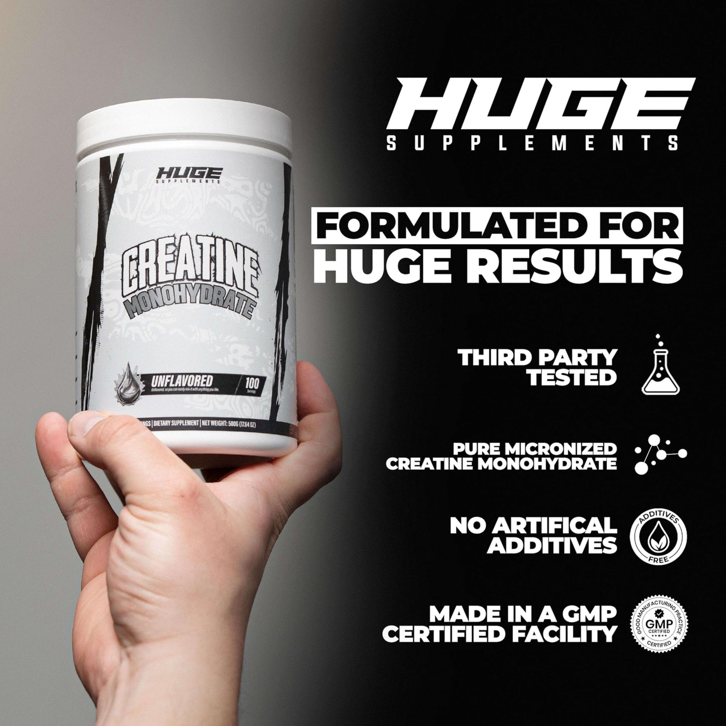 Huge Supplements Pure Micronized Creatine Monohydrate Powder 1.1 Pound