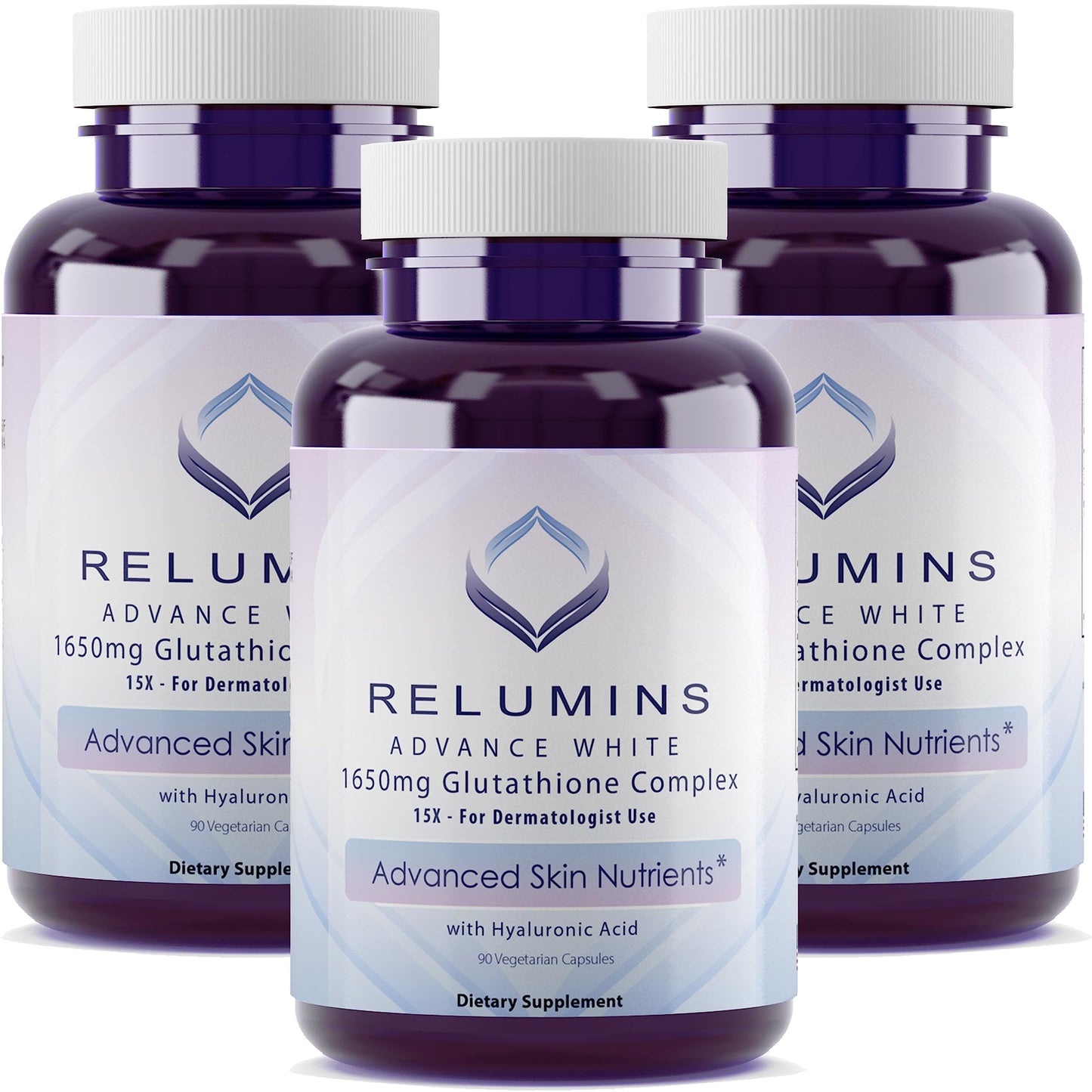Relumins 1650mg L-Glutathione Complex with Hyaluronic, Alpha Lipoic, Rose Hips, Vitamin E & Riboflavin, 270 Capsules