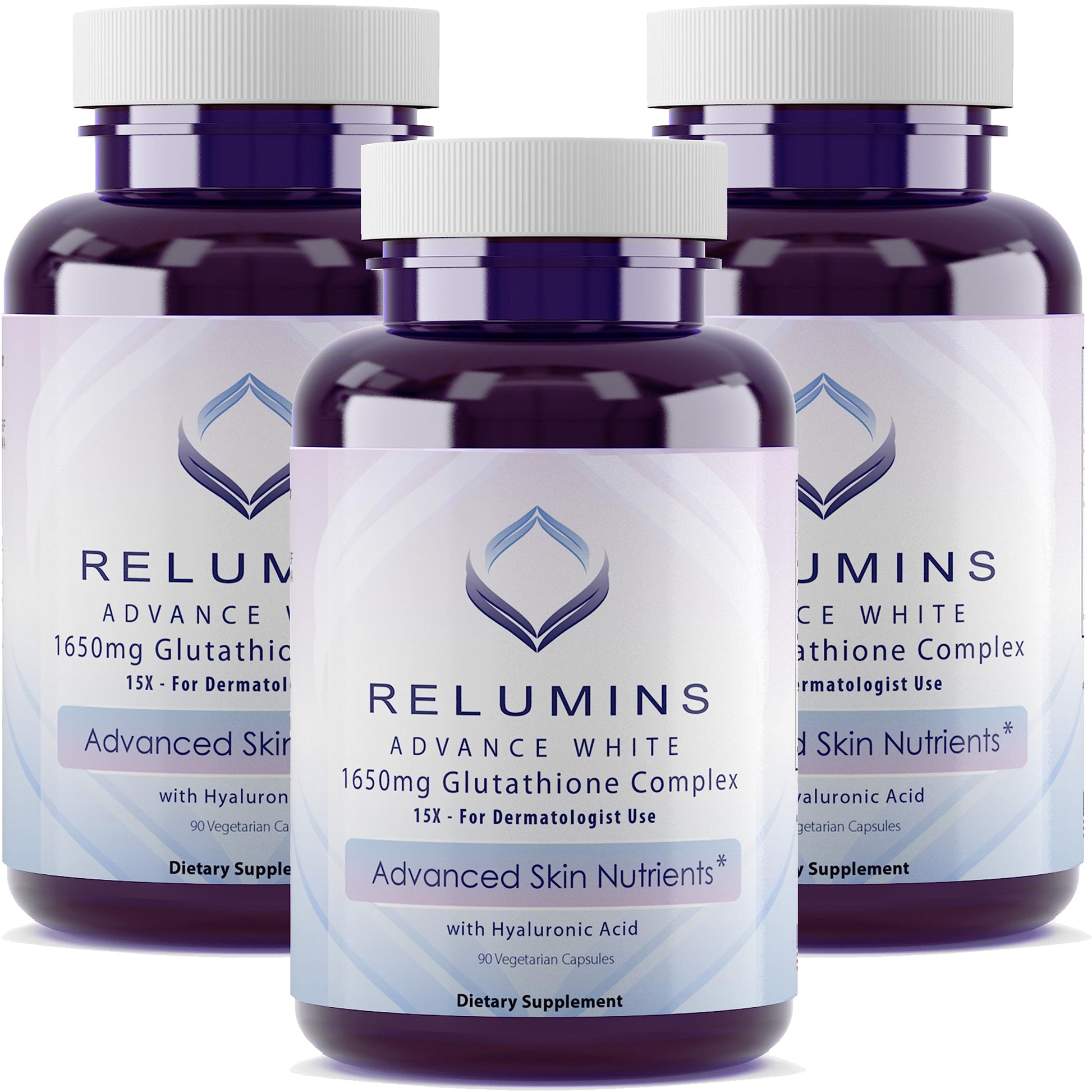 Relumins 1650mg L-Glutathione Complex with Hyaluronic, Alpha Lipoic, Rose Hips, Vitamin E & Riboflavin, 270 Capsules