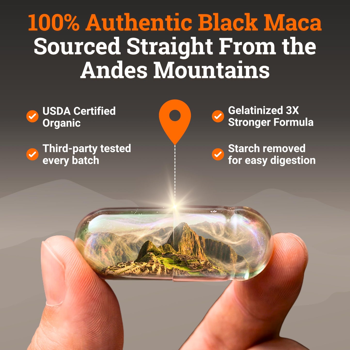 Nourishing Nutrients Organic Gelatinized Black Maca Root for Men & Women Capsules 200 Count
