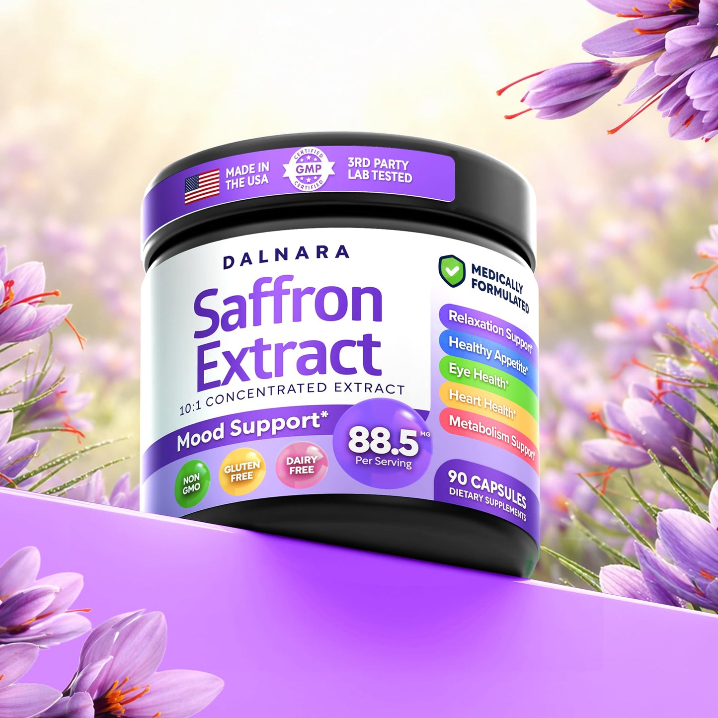 Dalnara Saffron Supplements for Women 88.5mg Capsule, 90 Count