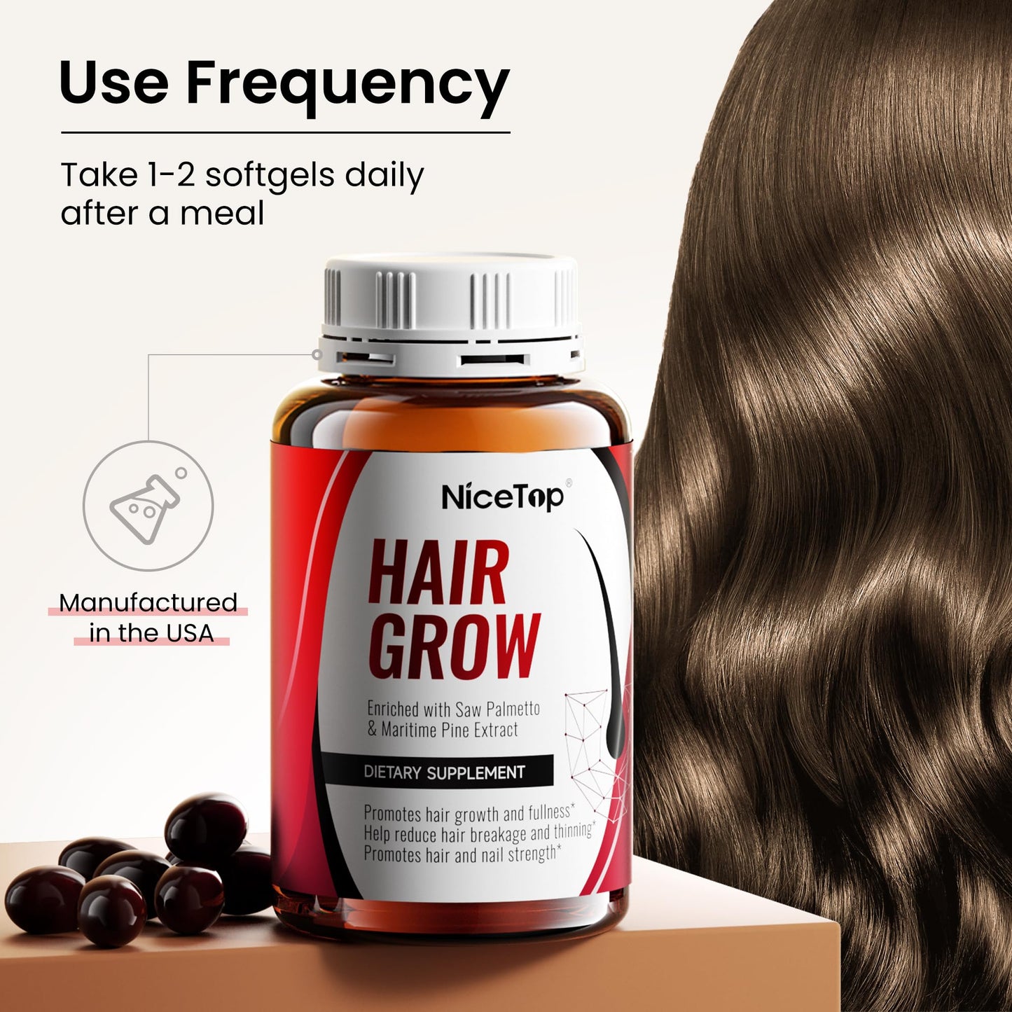 NiceTop Hair Growth Supplement Softgel 60 Count