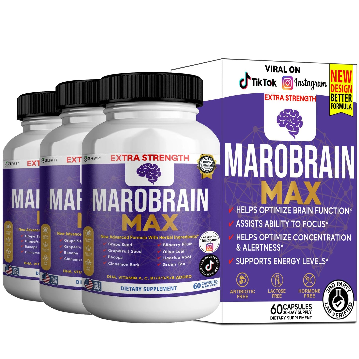 GREENVIFY MAROBRAIN MAX Extra Strength Brain Support Supplement, 60 Capsules