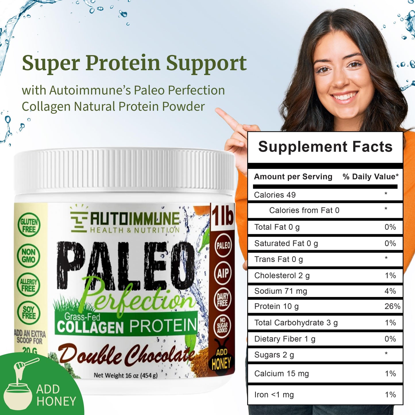 Autoimmune Health & Nutrition Double Chocolate Grass-Fed Beef Collagen Protein Powder No Stevia, 10.5 oz