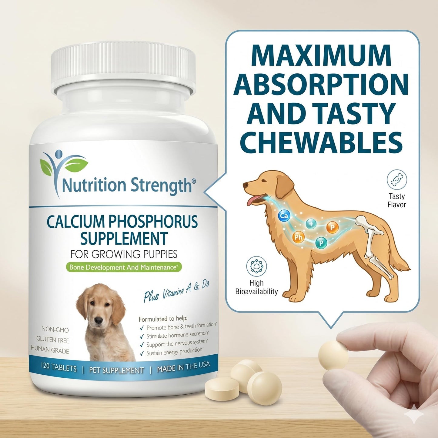 Nutrition Strength Calcium Phosphorus for Dogs 120 Tablets