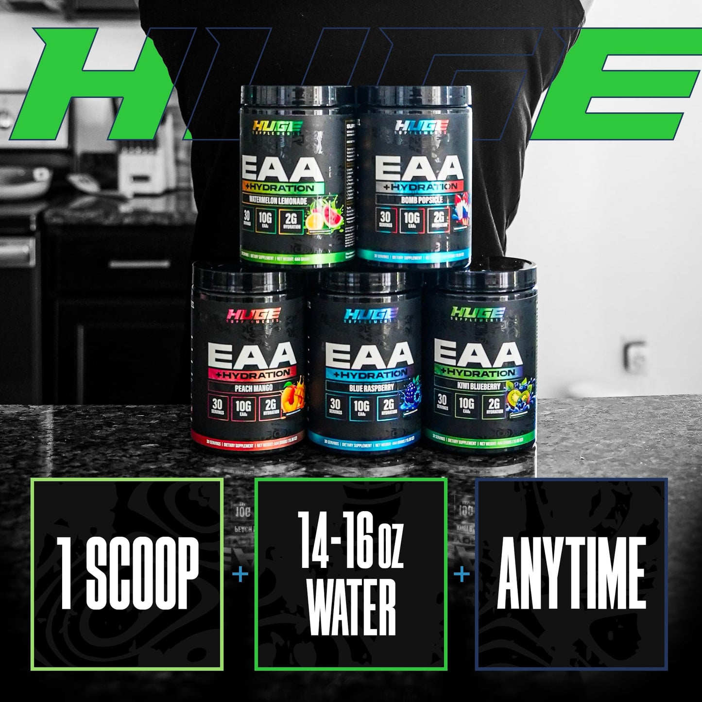 Huge Supplements EAA + Hydration Essential Amino Acids Powder, 15.6 oz