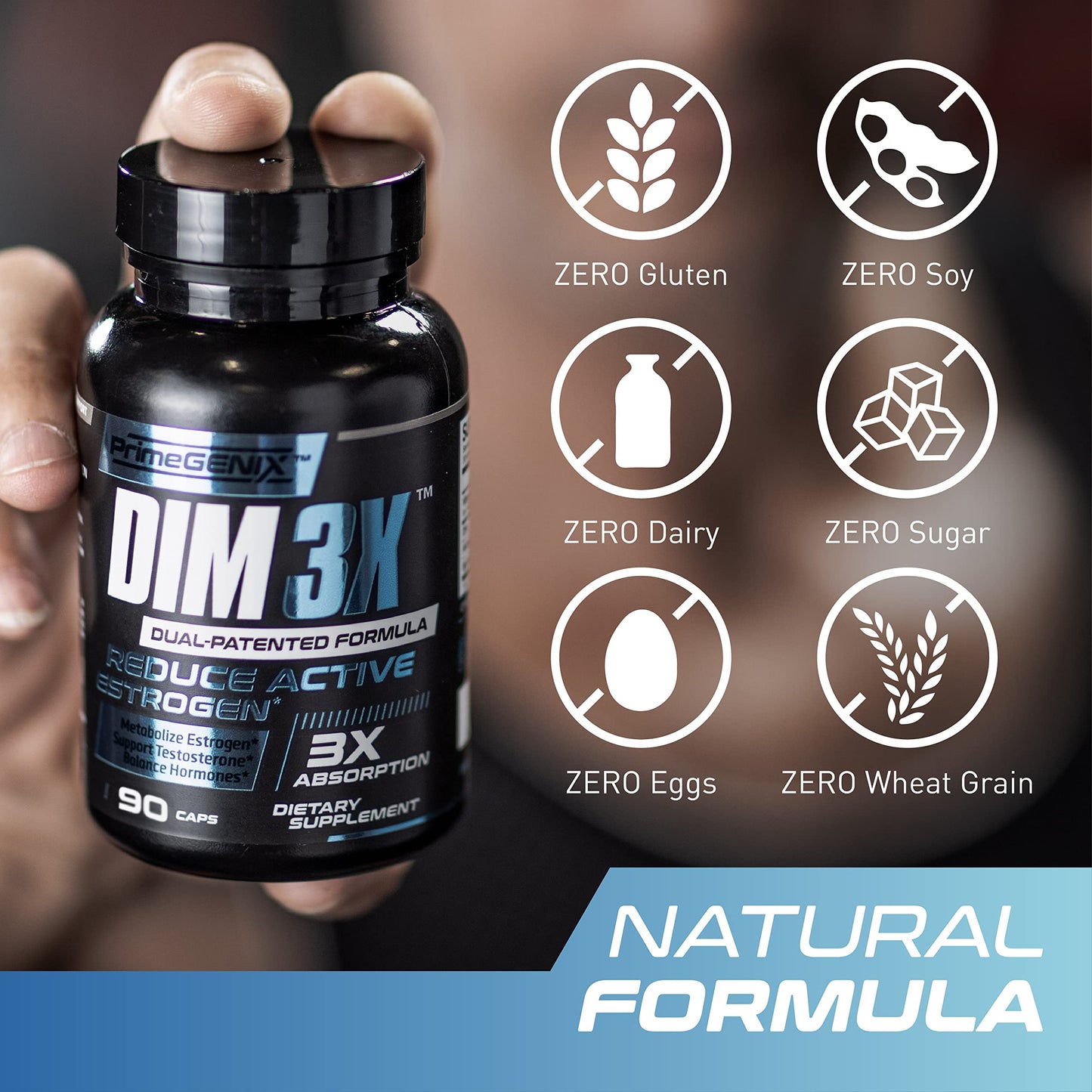PrimeGENIX DIM 3X 200mg Estrogen Blocker & Aromatase Inhibitor for Men Capsules, 90 Count