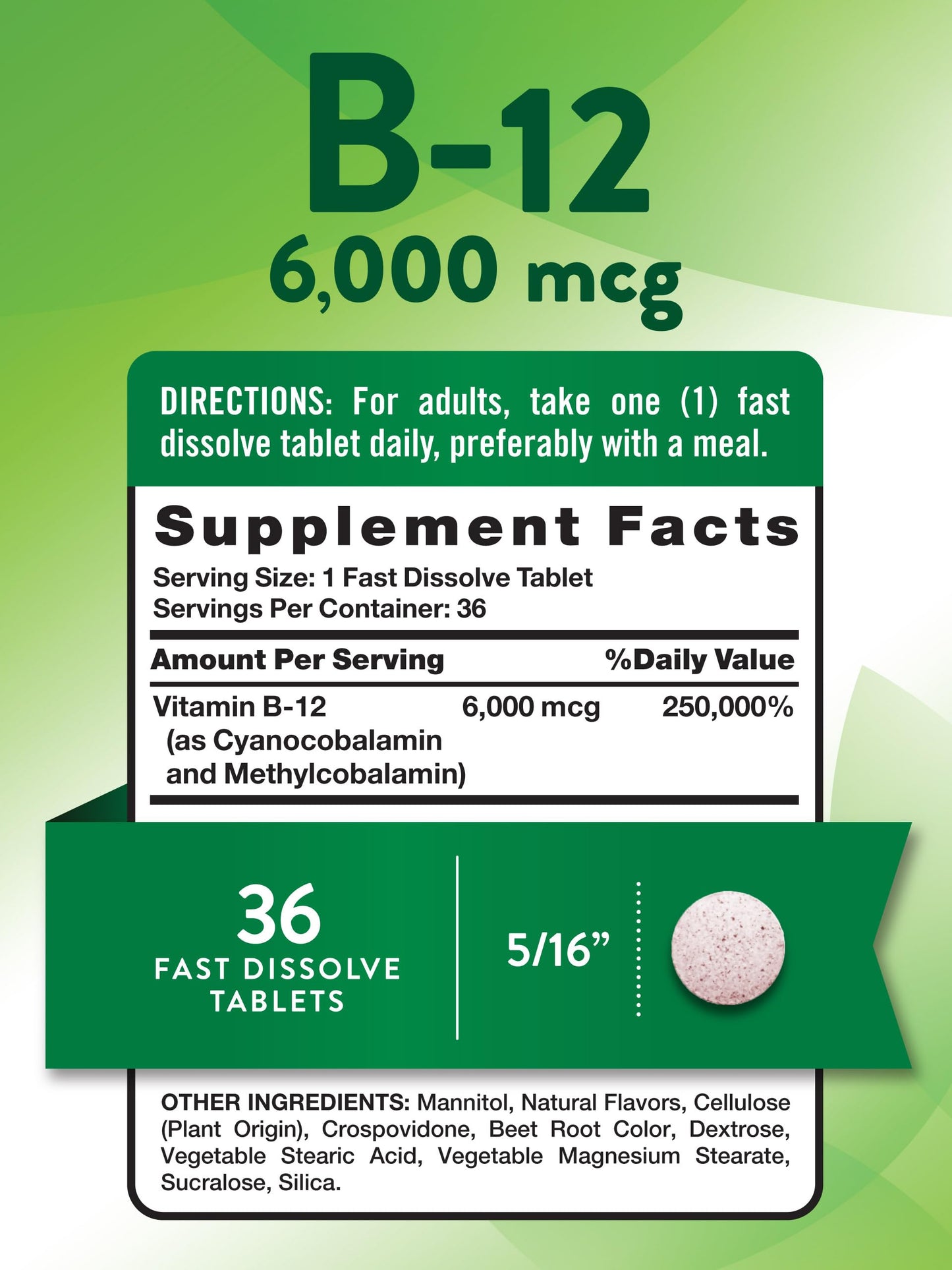 Nature's Truth B12 Vitamin 6000 mcg Methylcobalamin Tablet Fast Dissolve 36 Tablets