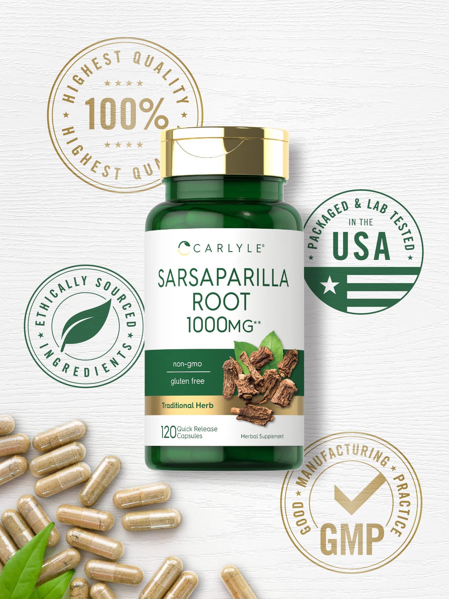 Carlyle Sarsaparilla Root Extract Supplement 120 Capsules