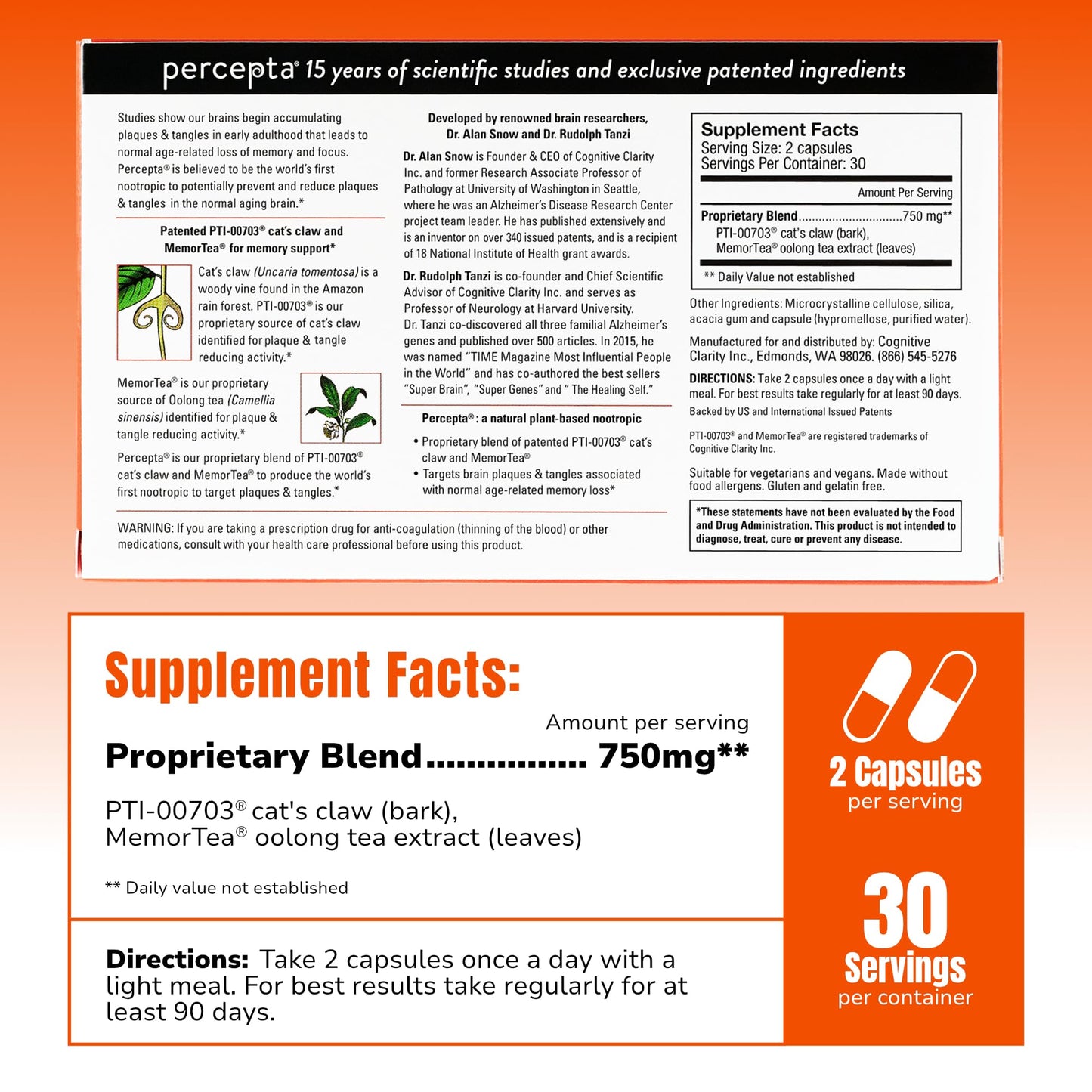 Percepta Plant-Based Memory Support Capsule, 60 Count
