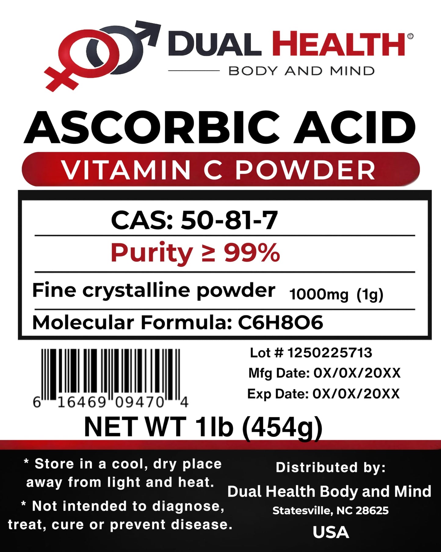 Dual Health Body & Mind L-Ascorbic Acid Powder, 16 oz