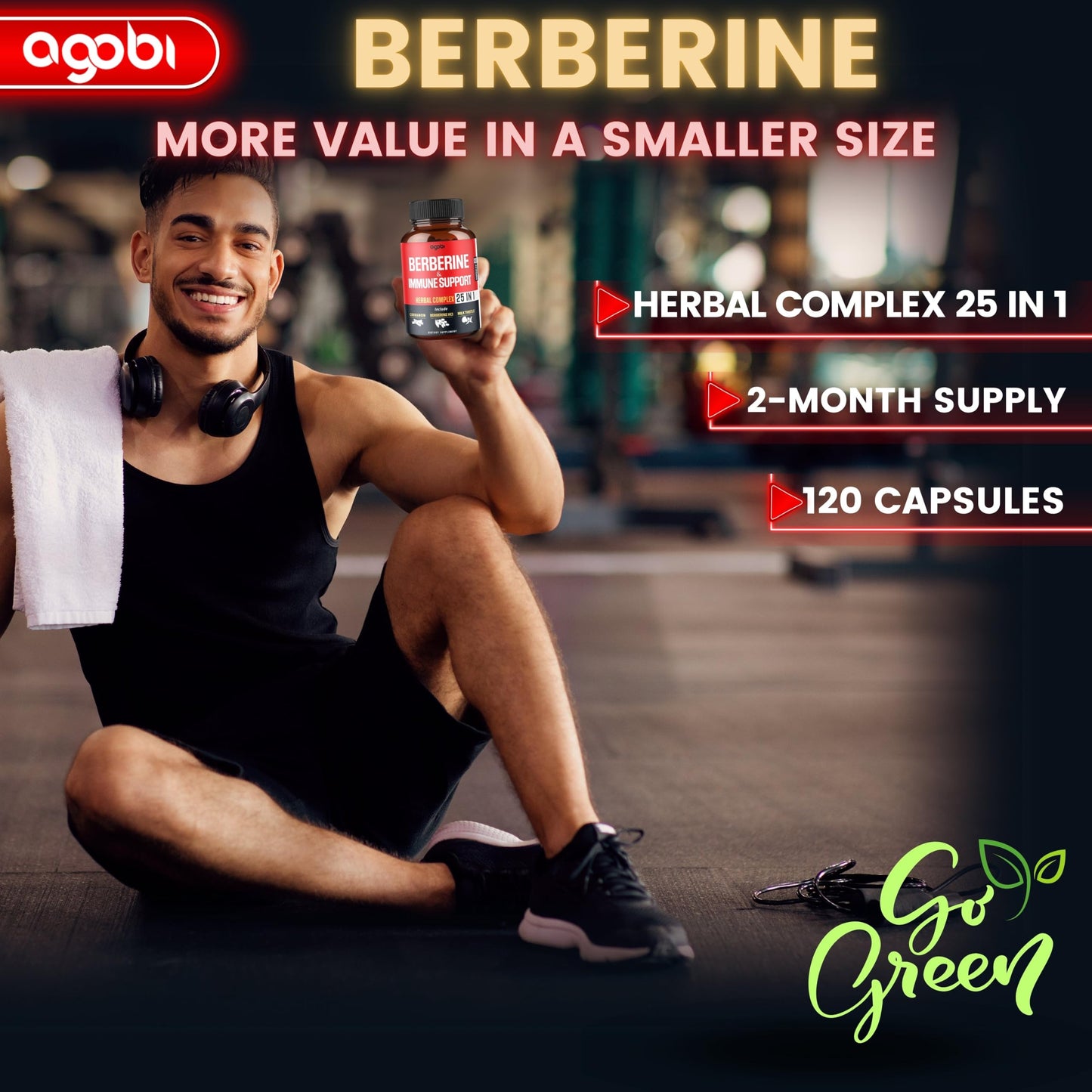 agobi Premium Berberine Supplement with Ceylon, Ashwagandha, Turmeric, Milk Thistle, Elderberry & Black Pepper 120 Capsules