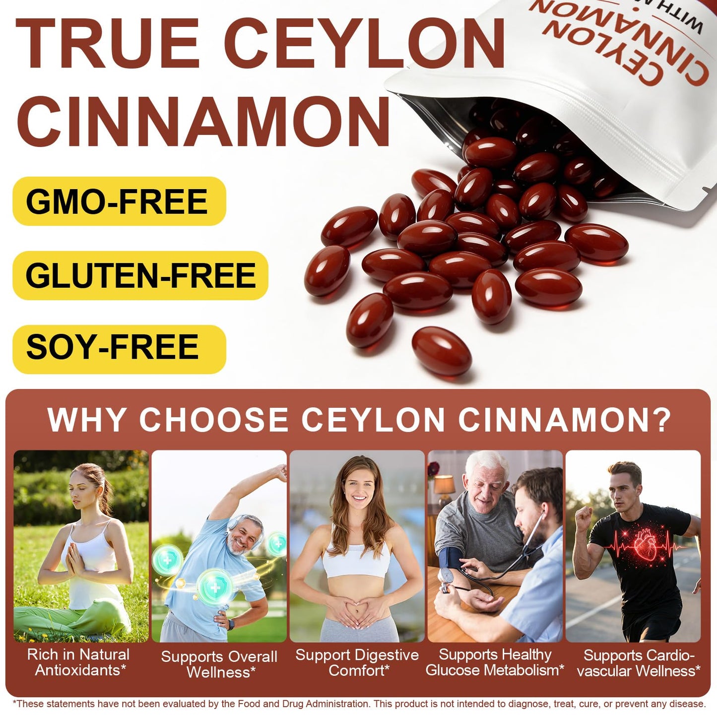 TAKNFDMY Ceylon Cinnamon Capsules with MCT Oil - 600mg True Cinnamon Extract Supports Digestive Comfort & Antioxidant - Non-GMO, Gluten-Free - 120 Capsules