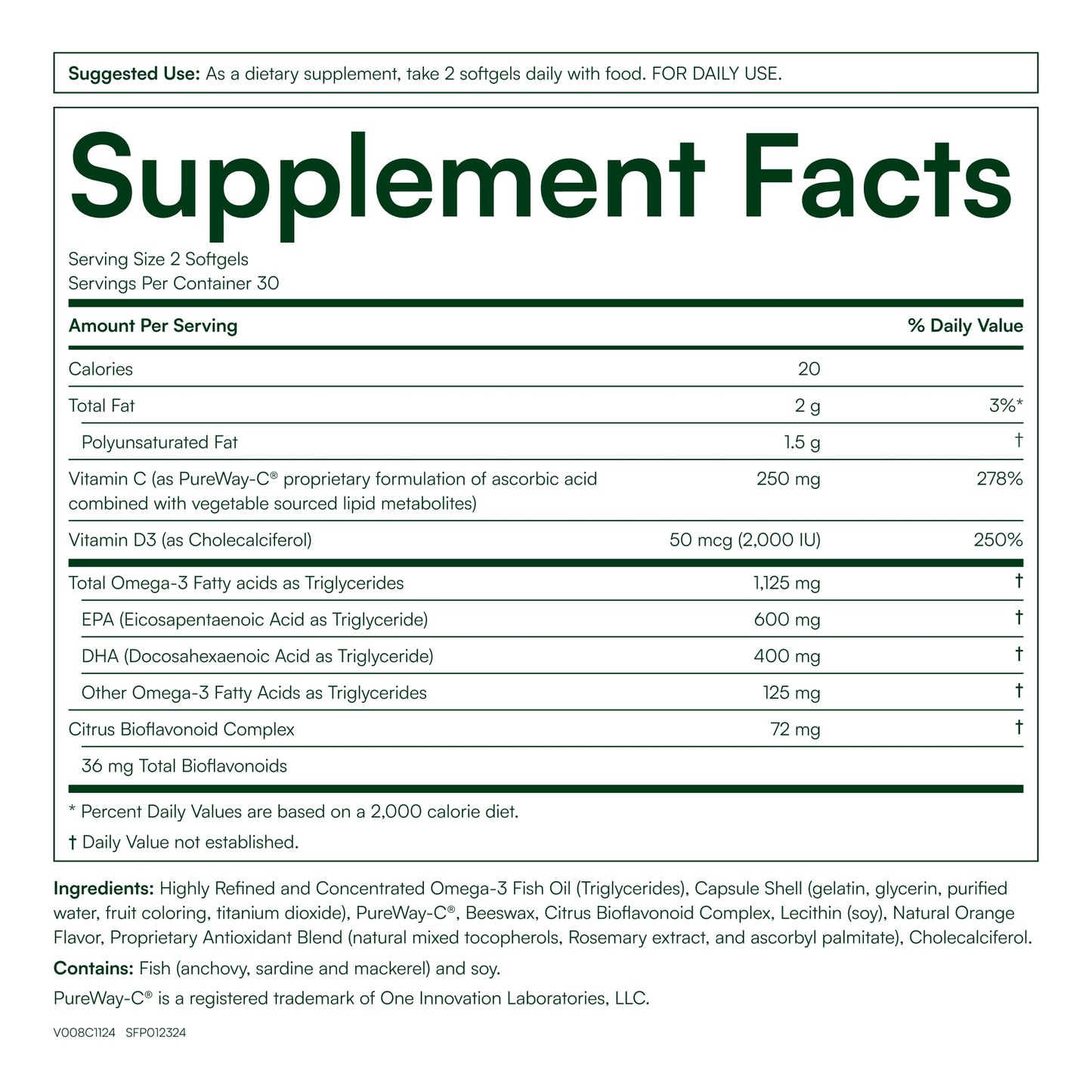 Purity Products Omega-3 Plus Vitamin C & D 60 Softgels