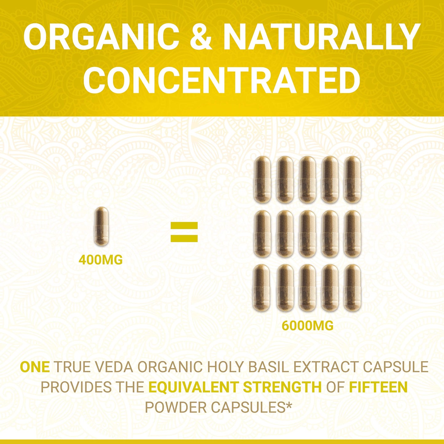 True Veda USDA Organic Holy Basil Supplement, 15:1 Tulsi, Vitamin B6, 60 Capsules