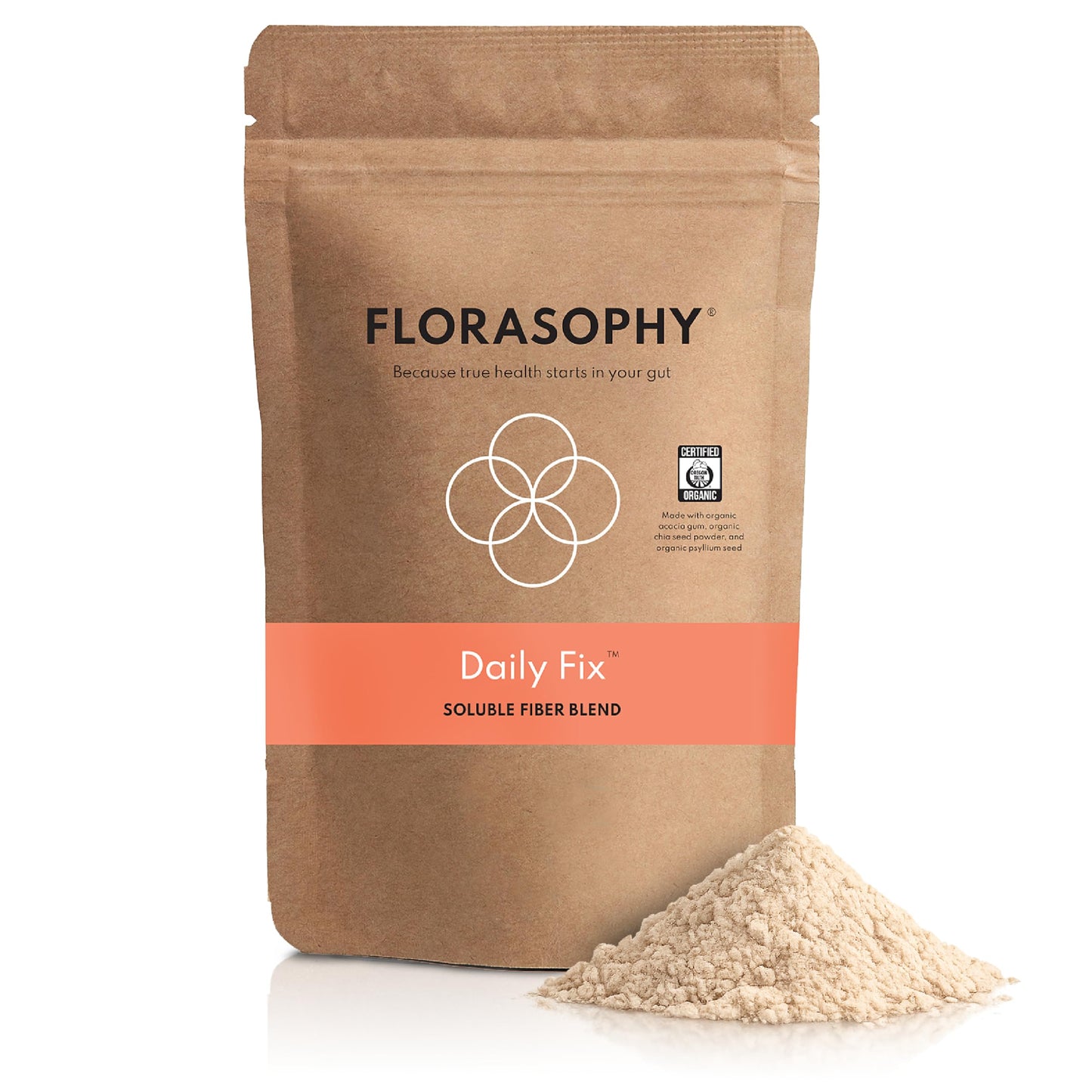 Florasophy Daily Fix Organic Soluble Fiber Supplement for Digestive Gut Health, Gluten Free Vegan Soluble Prebiotic Powder, 8.4 Ounces