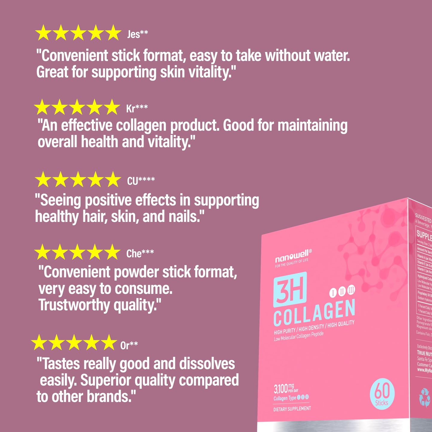 NANOWELL 3H Collagen Peptide Powder 300 Count