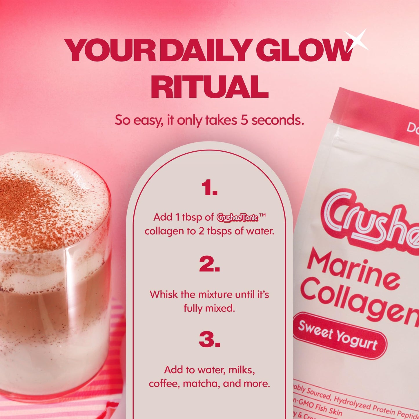 Crushed Tonic Korean Beauty Collagen Powder, Hydrolyzed Marine Collagen Peptides, 5.29 oz