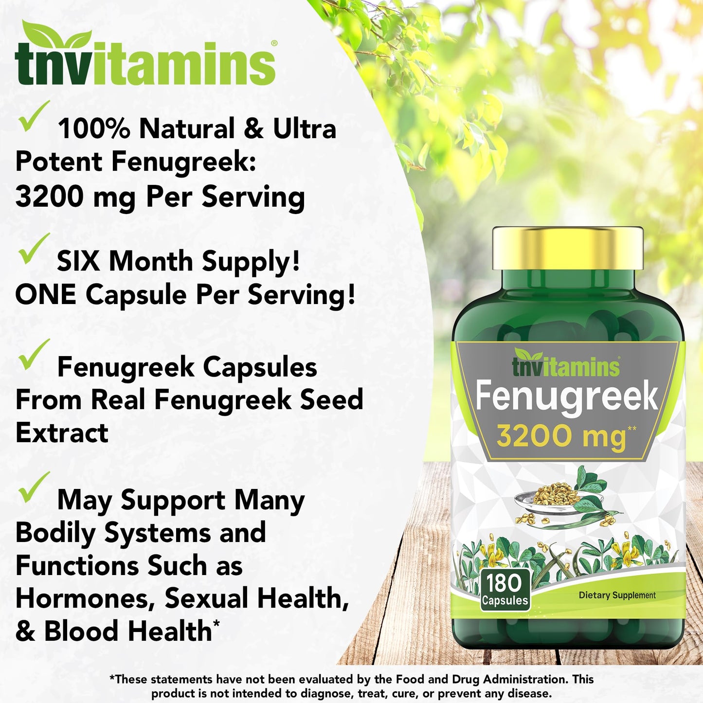 tnvitamins Fenugreek 3200 mg Capsule, 180 Count