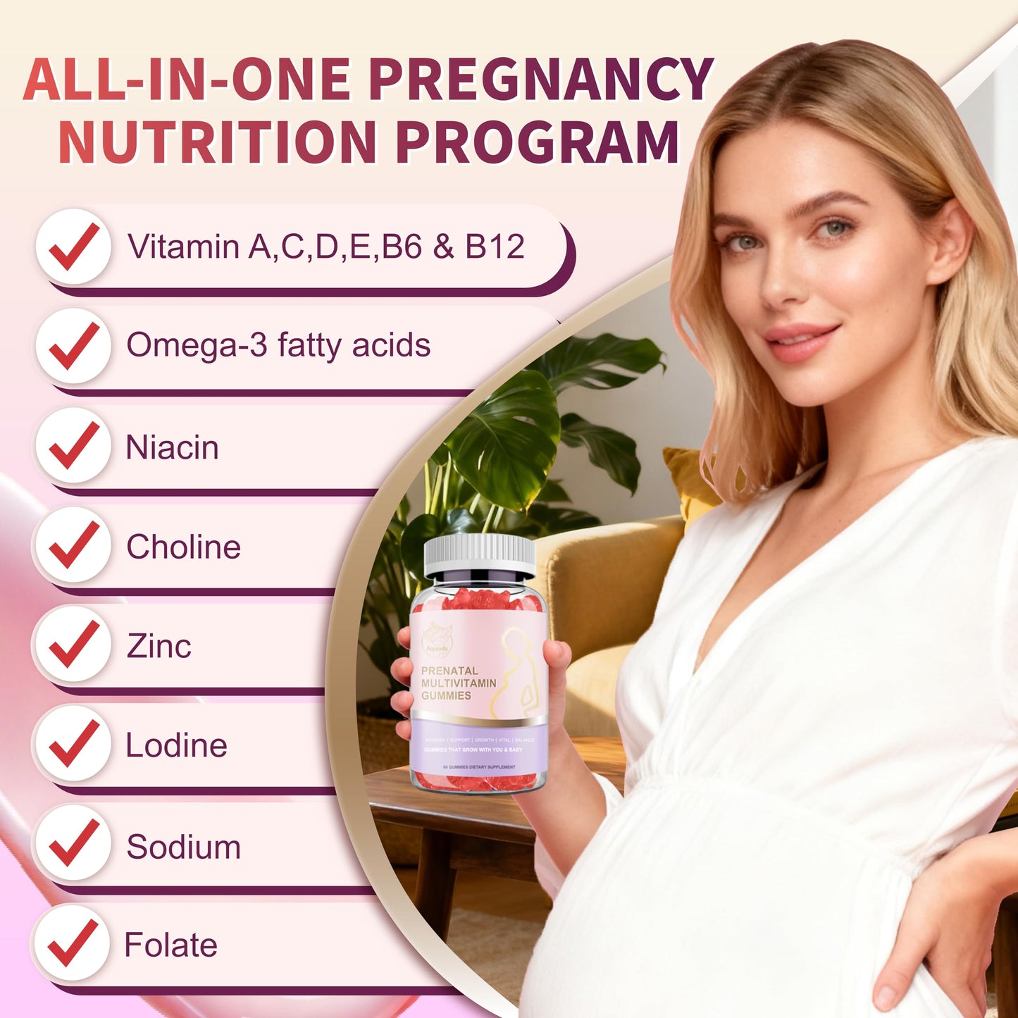 AQUONIX Prenatal Multivitamin Gummies for Women, 60 Gummies