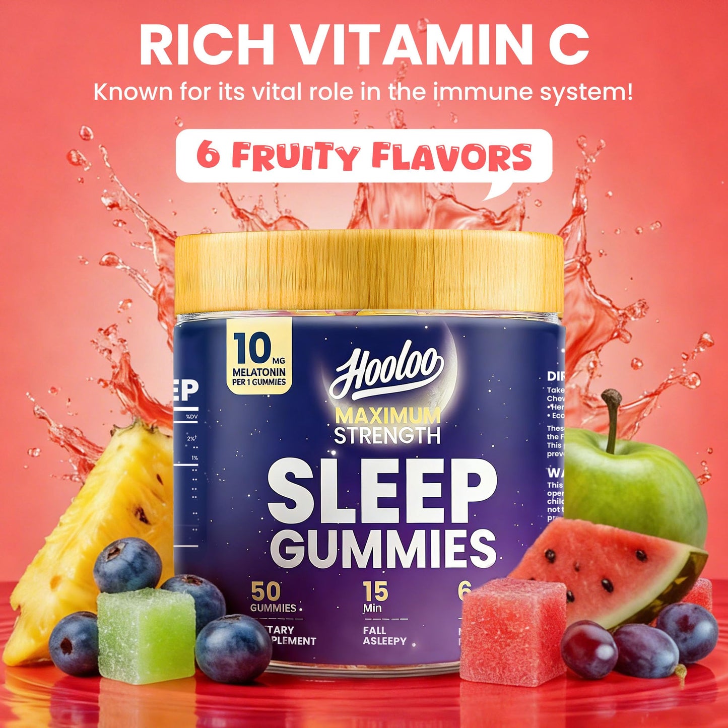 HOOLOO Sleep Gummies with 10mg Melatonin Gummy, 50 Count