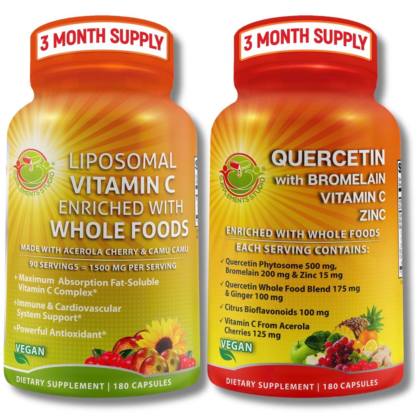 SUPPLEMENTS STUDIO Quercetin with Bromelain, Vitamin C & Zinc + Liposomal Vitamin C 1500mg – Immune Support Bundle, 2 Capsules
