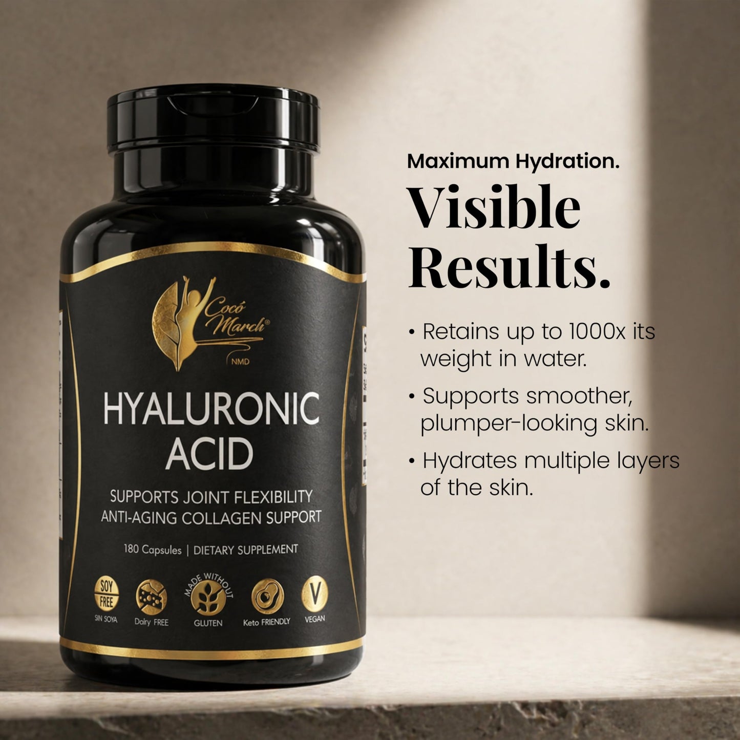 Cocó March N.M.D Hyaluronic Acid Low Molecular Weight – Collagen Support for Skin, Joints & Cellular Hydration Capsule 180 Count