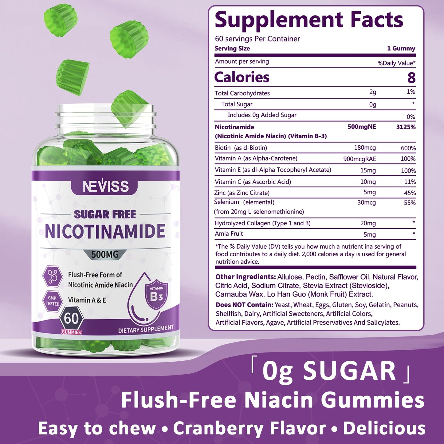 NEVISS Nicotinamide 500mg Gummies with Zinc and Copper