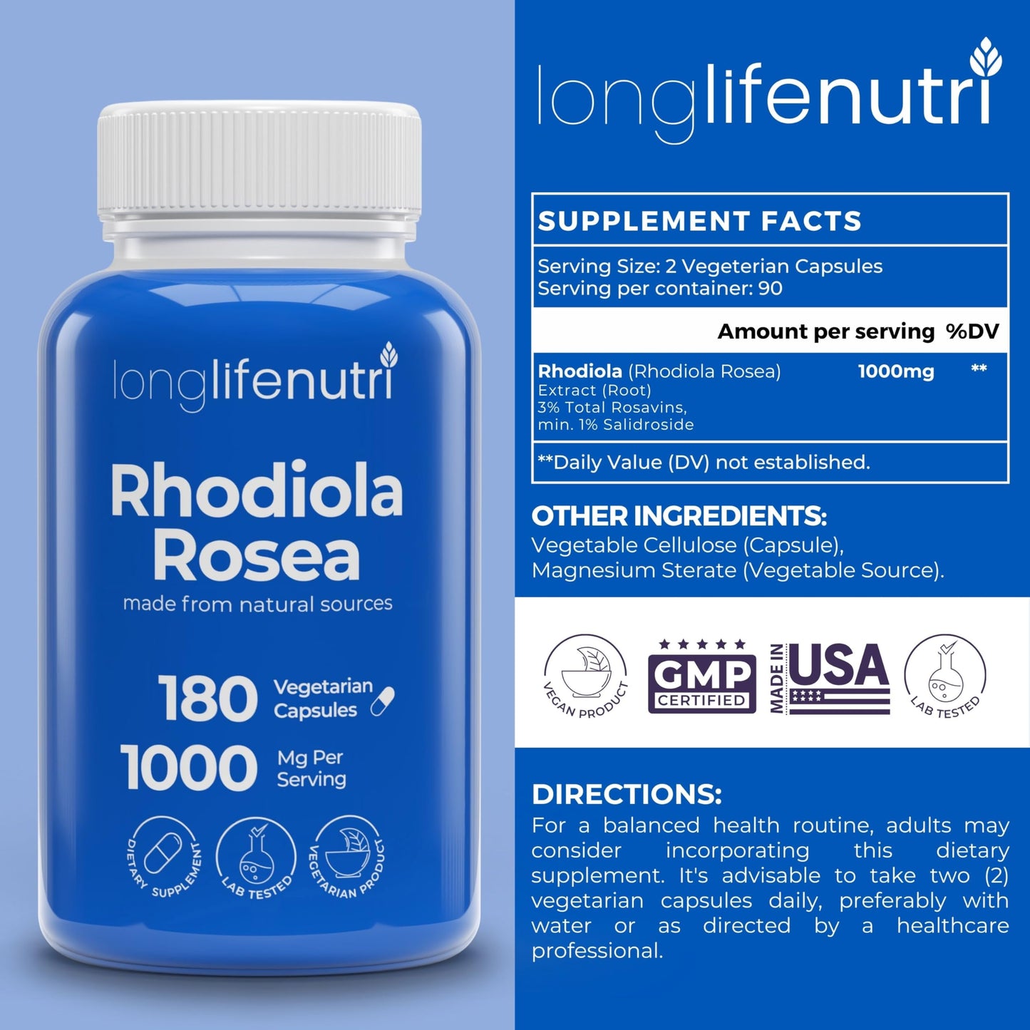 LongLifeNutri Lycopene 50 mg + Rhodiola Rosea 1000 mg Bundle Vegetarian Capsules, 360 Capsules