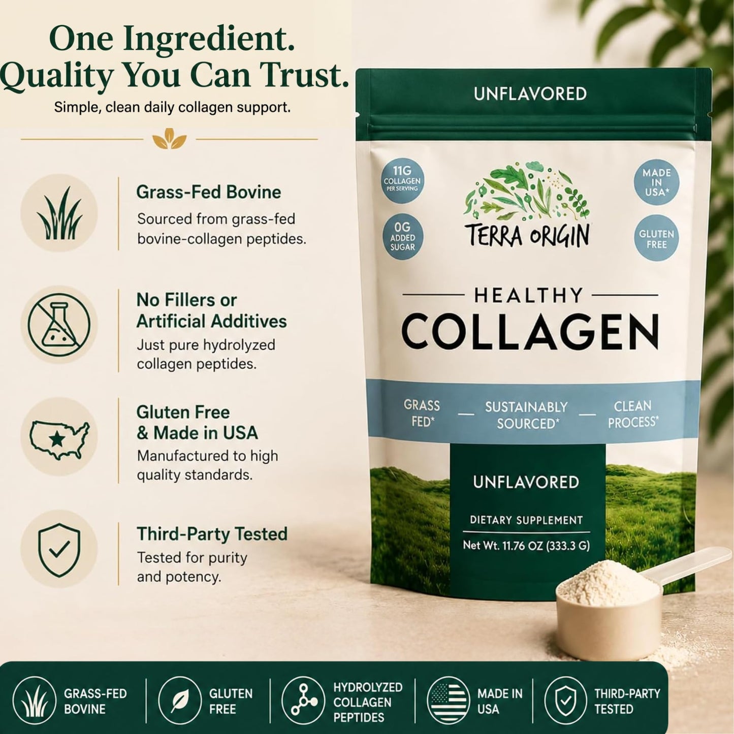TERRA ORIGIN Healthy Collagen Peptides Powder 11.76 Ounce