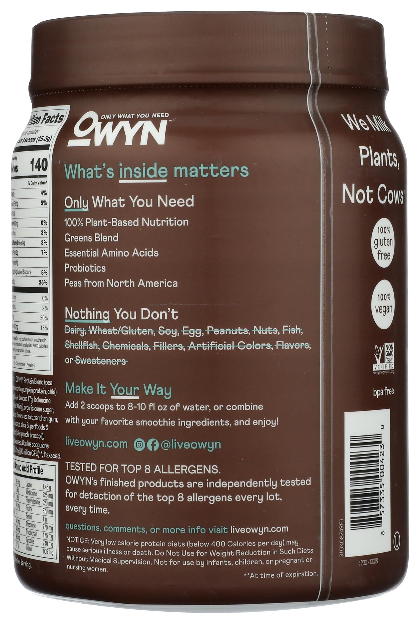 OWYN Only What You Need Plant-Based Protein Powder, 19.2 oz