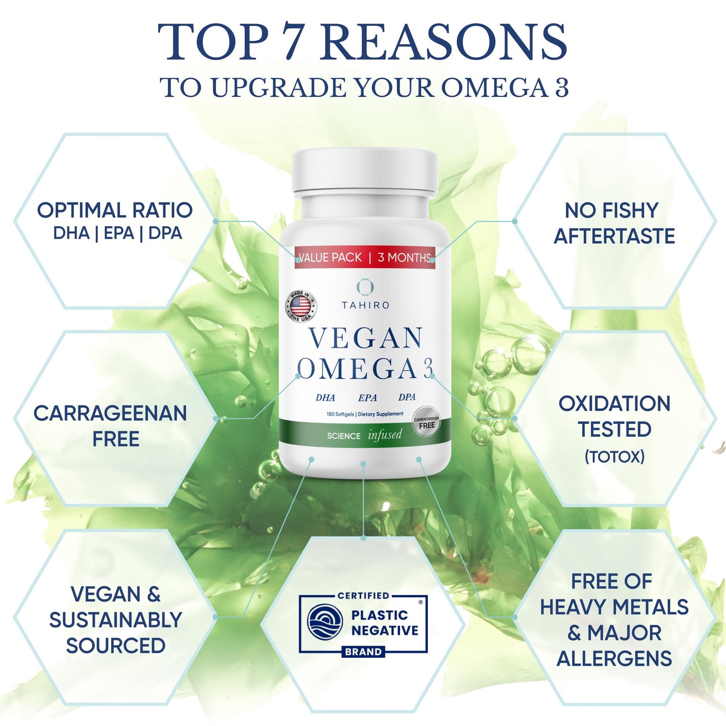 TAHIRO Vegan Omega-3 Softgels, 60 Count
