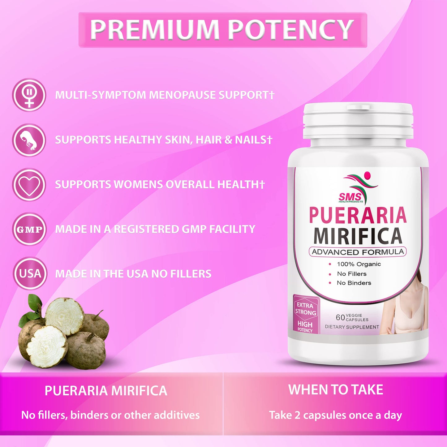 SMSHEALTHPRODUCTS.com Pueraria Mirifica (Kwao Krua Kao) Supplement Capsules 60 Count