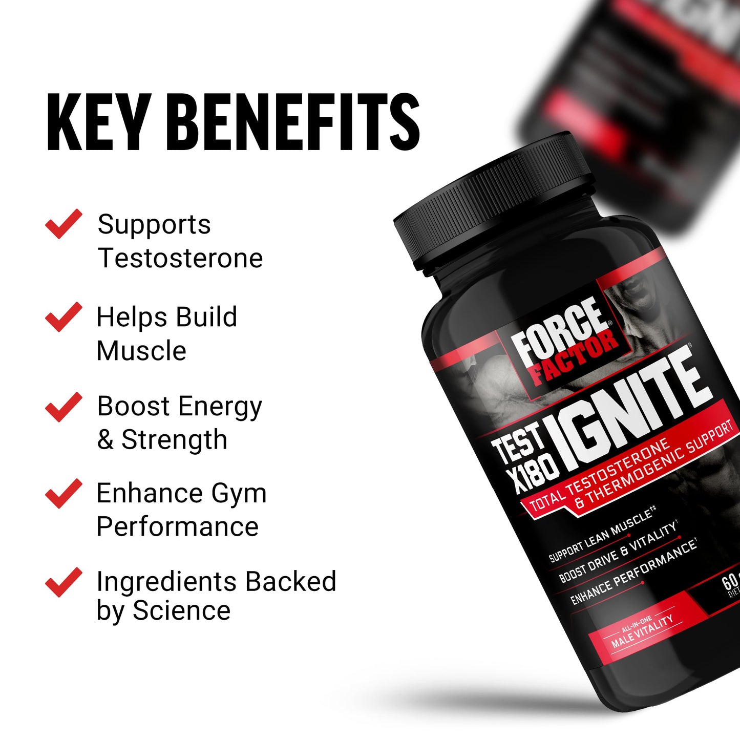 Force Factor Test X180 Ignite Total Testosterone Booster for Men Capsules, 60 Count