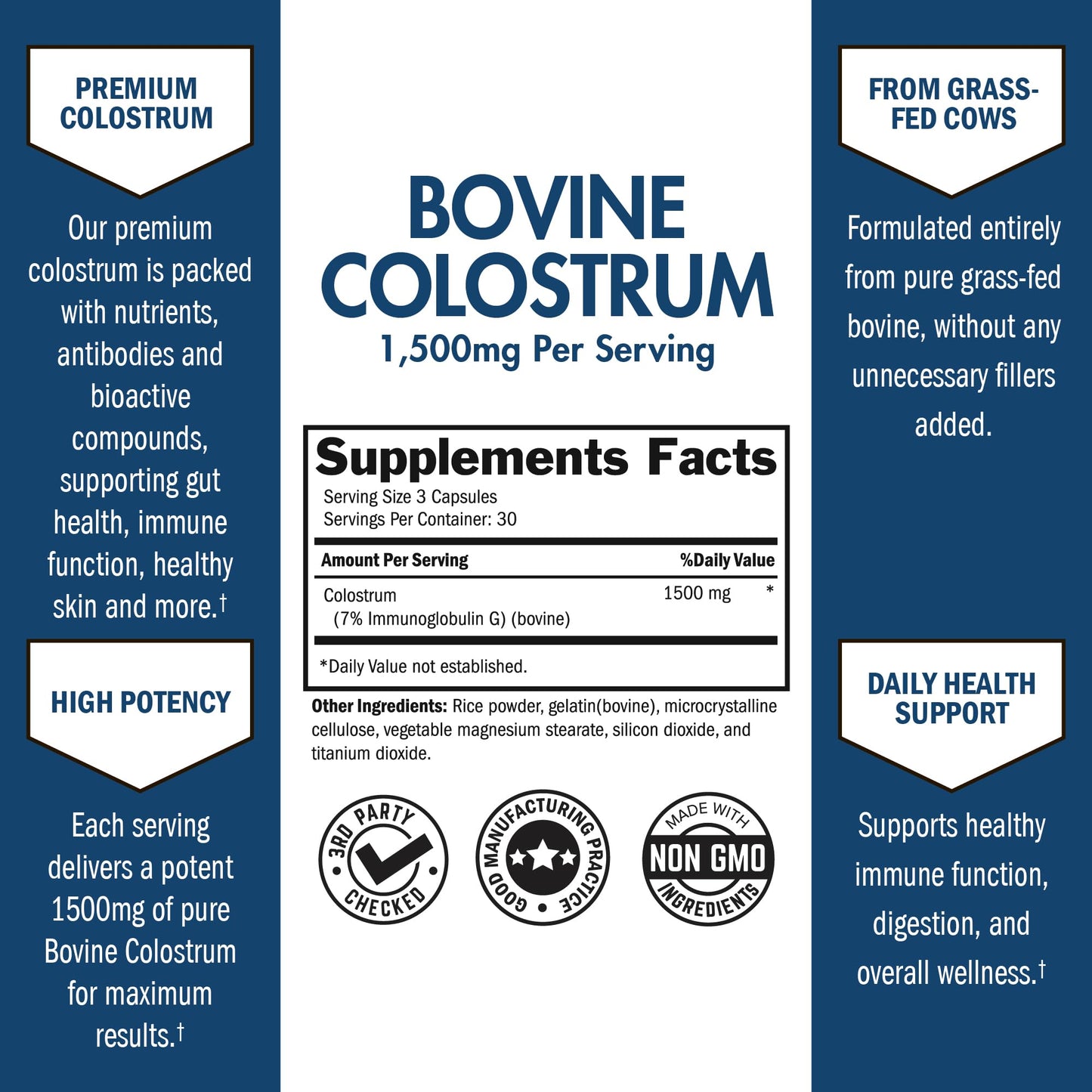 BioSchwartz Colostrum Supplement Extra Strength 1500mg Per Serving Grass Fed Colostrum Capsules, Non-GMO, Gluten Free, 90 Count
