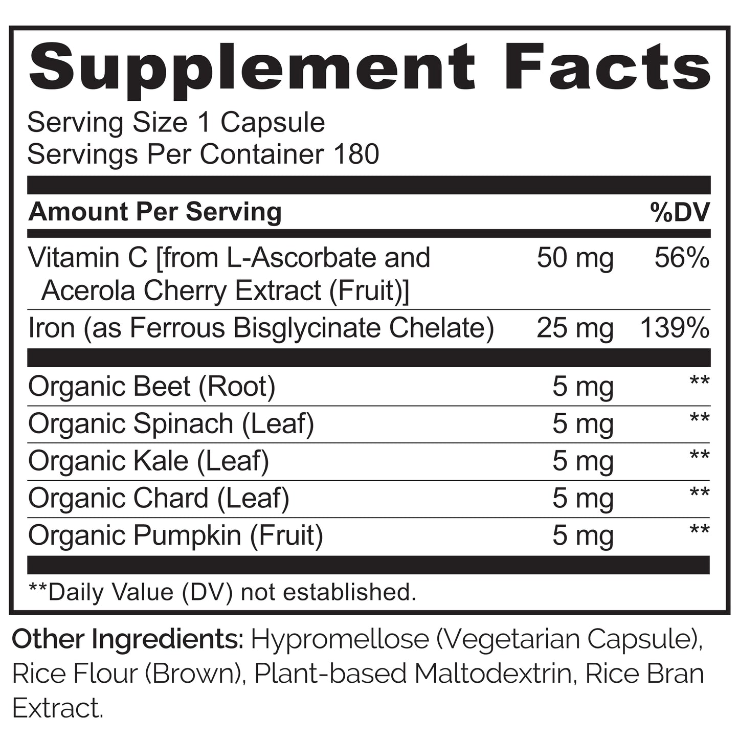 NATURELO Vegan Iron Supplement with Vitamin C and Organic Whole Foods - Capsules, 180 Count