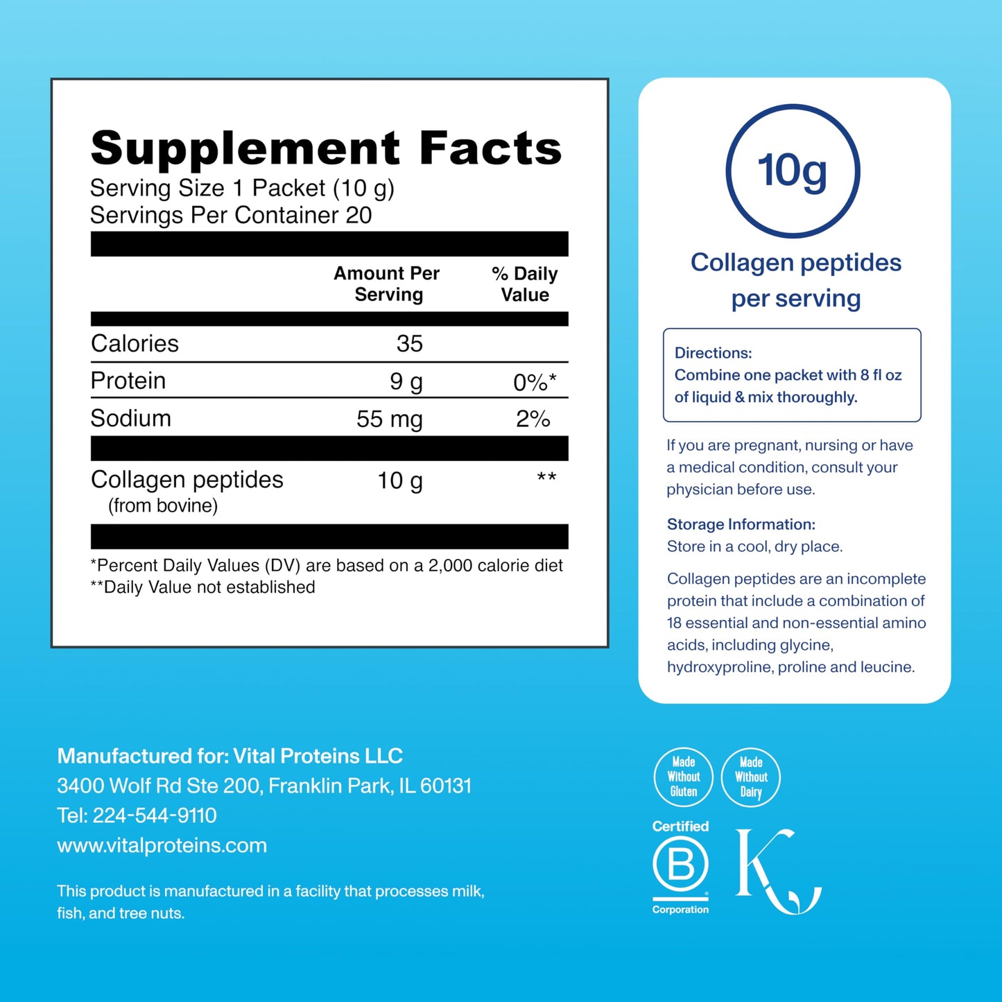 Vital Proteins Collagen Peptides Powder Supplement, Hydrolyzed Collagen Peptides Travel Pack, 20 Packets