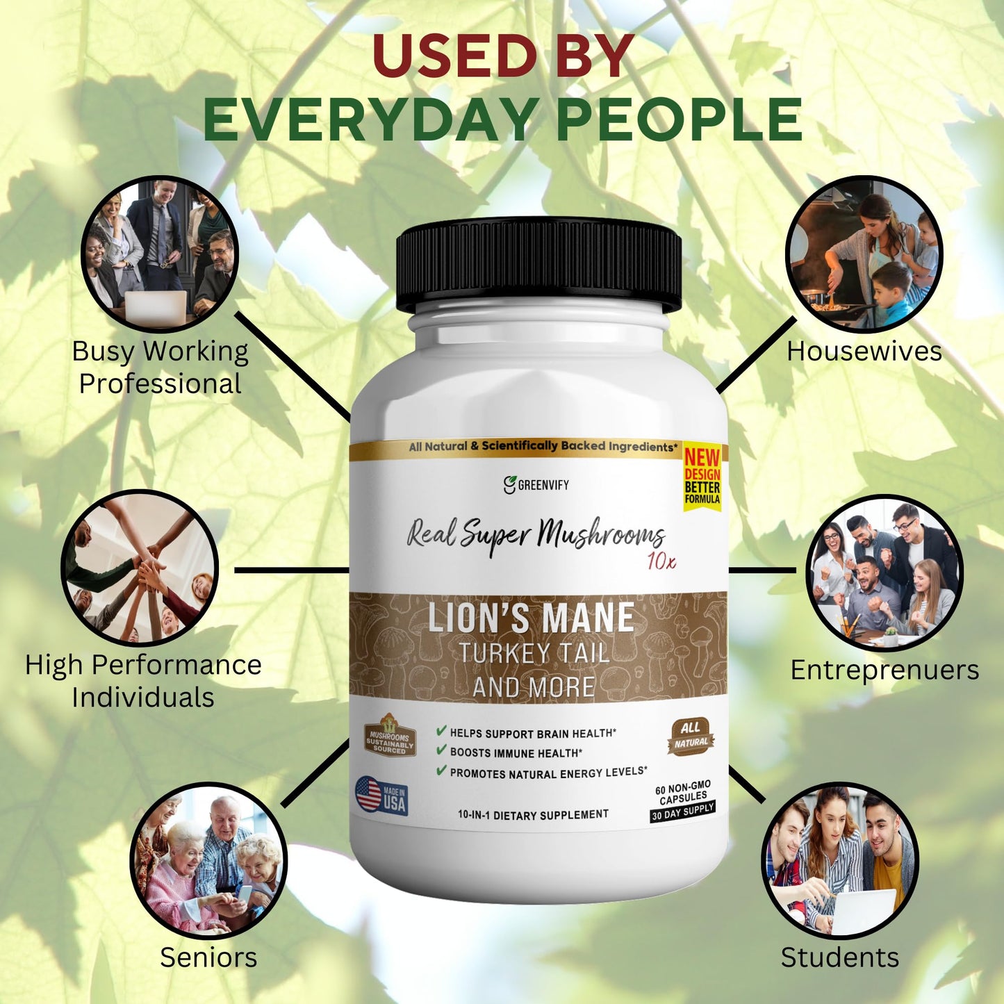 GREENVIFY Vitaloxin Max Super Mushroom Complex, 10-in-1 Adaptogen and Immune Support, 60 Capsules