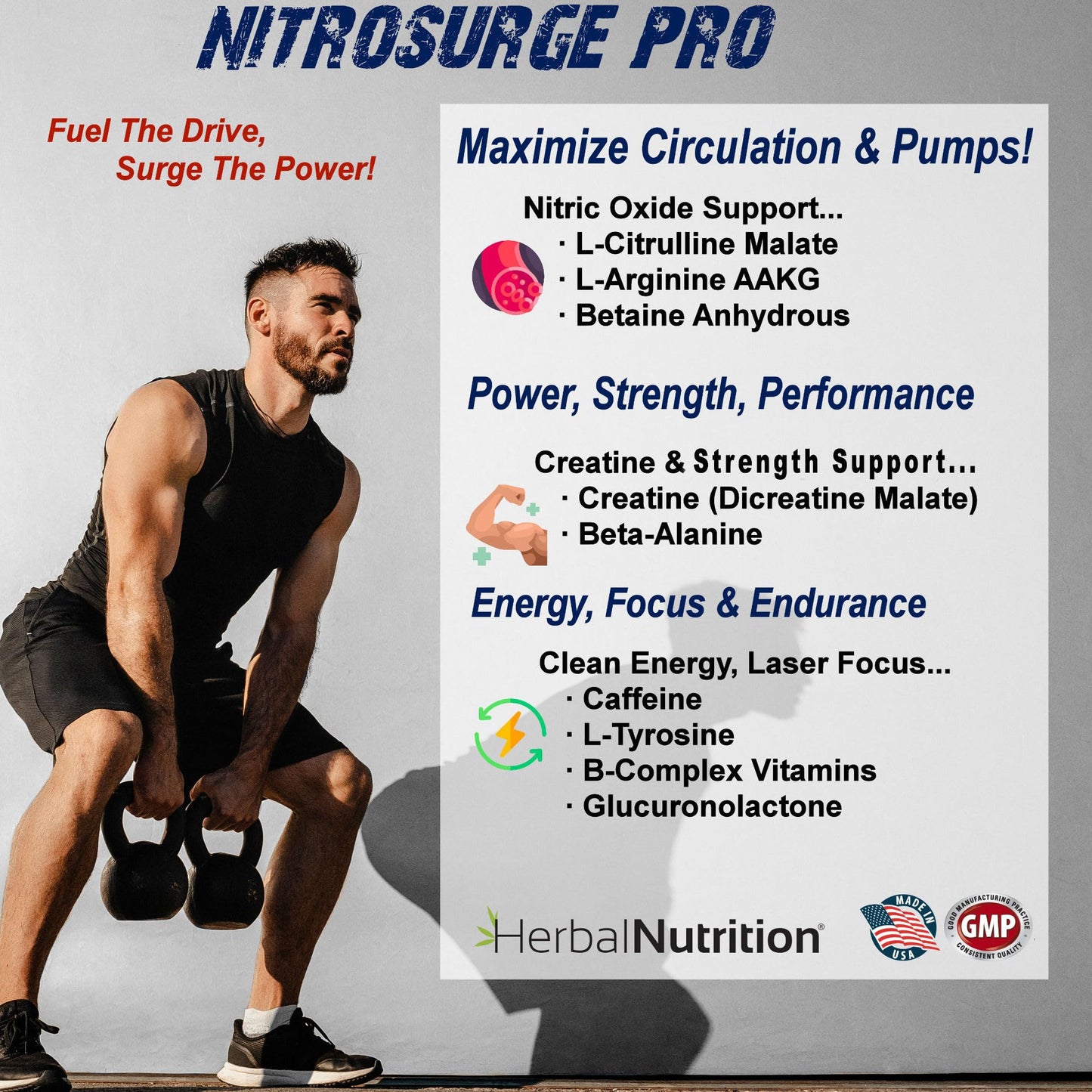 Herbal Nutrition Nitrosurge Pro Pre-Workout Powder with Creatine 10.58 oz