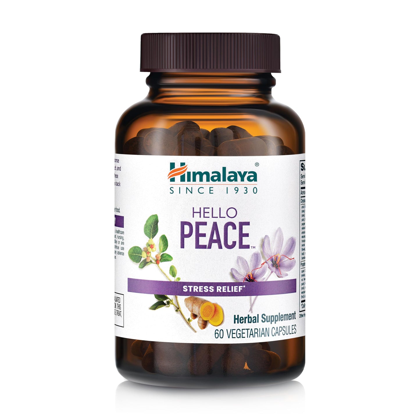 Himalaya Hello Peace - Herbal Stress Relief Supplement with Ashwagandha and Turmeric for Normal Cortisol and Adrenal Support 60 Capsules